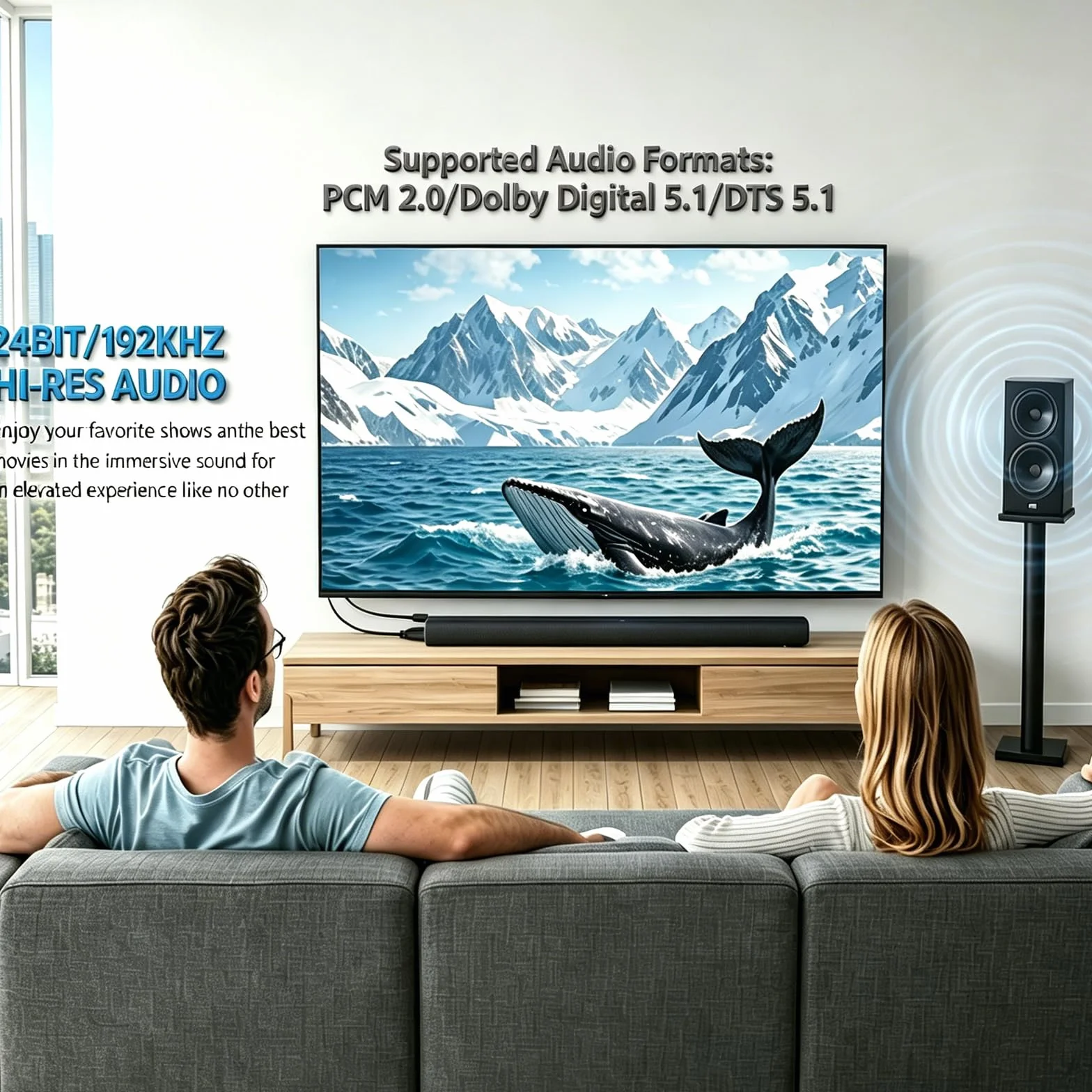 eSynic eARC/ARC HDMI Audio Adapter 1,5 m 192 kHz/24 bit Dolby Digital DTS 5.1 z Ekstraktorem Audio