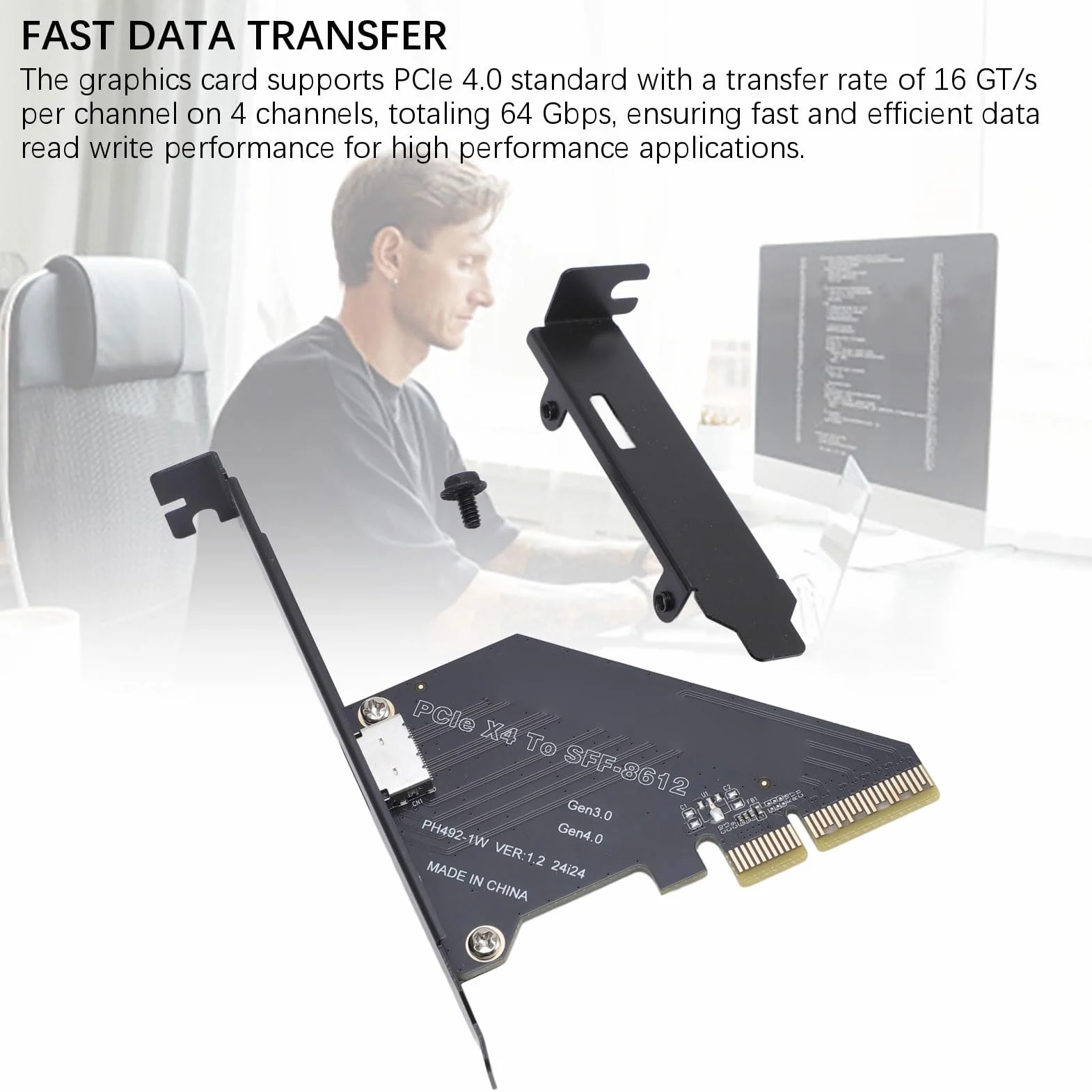 PCIE 4.0 X4 do OCULINK SFF 8612 Adapter, SFF-8611 Zewnętrzna Karta Graficzna, Szybki Przesył Danych dla NVME SSD