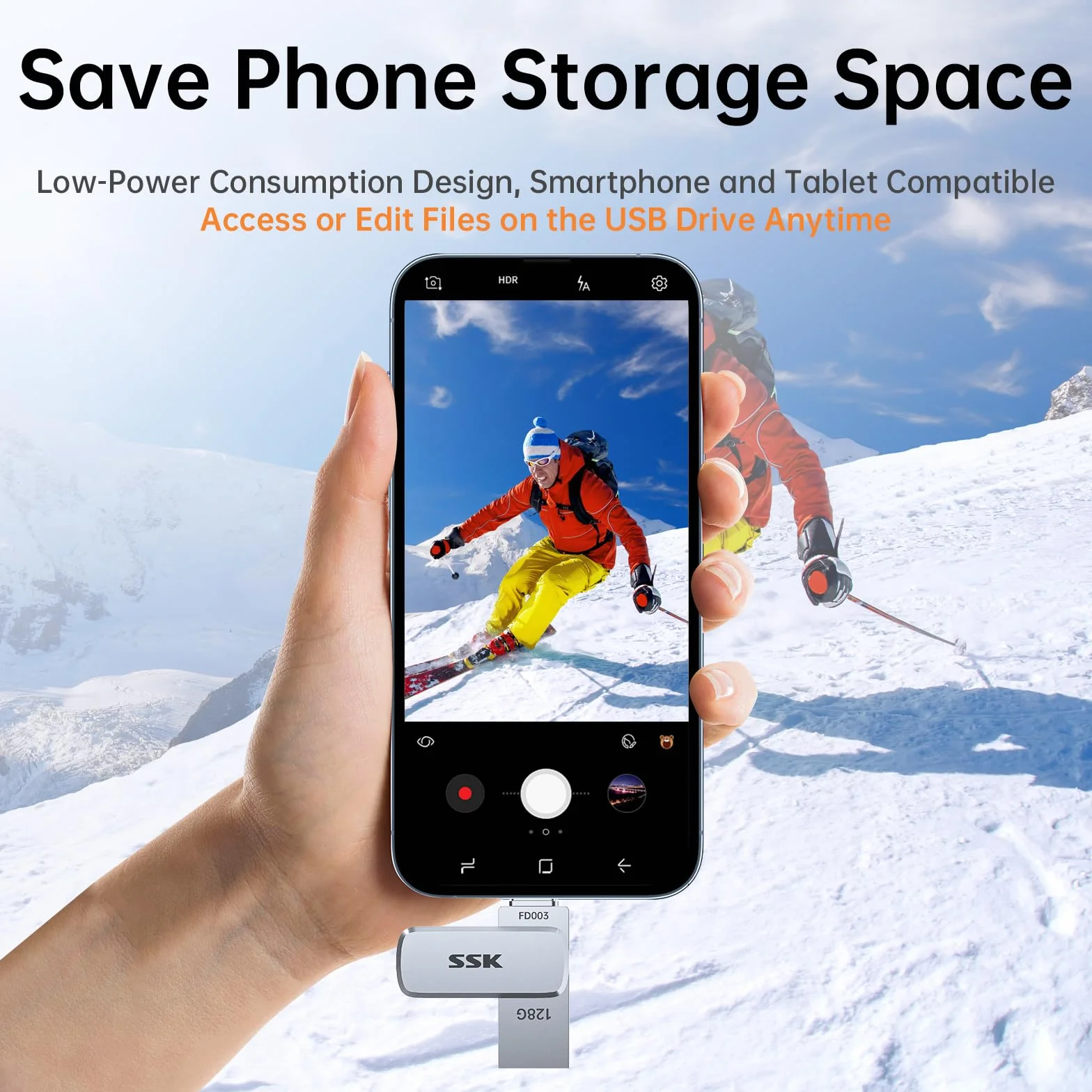 SSK 128 GB pamięć USB C 240 MB/s Dual Memory Stick USB 3.2 USB-A flash Drive do iPhone 15/16 Pro Win Android wodoodporny pyłoszczelny odporny na upadek