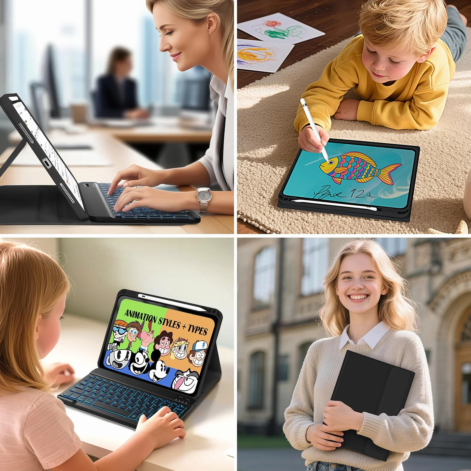 Etui z podświetlaną klawiaturą do iPad Air 11" 2026/2025/2024 M4/M3/M2 i iPad Air 5/4 10,9" (2022/2020), klawiatura magnetyczna zdejmowana, obudowa TPU, Czarny