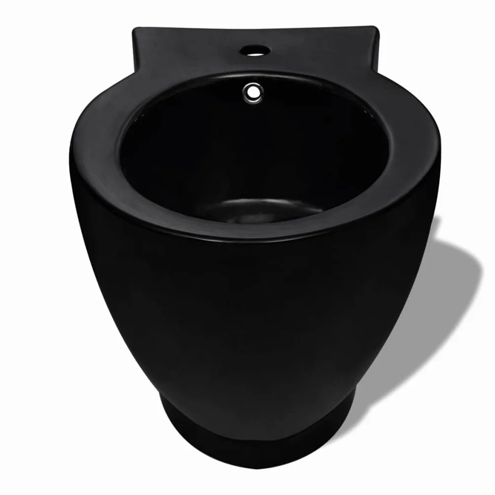 Ceramiczny zestaw bidetów do WC w kolorze czarnym, wolnoopadający, podwójne spłukiwanie 3/6 l, konstrukcja stojąca bez krawędzi, łatwa w pielęgnacji, idealny do łazienki i WC dla gości
