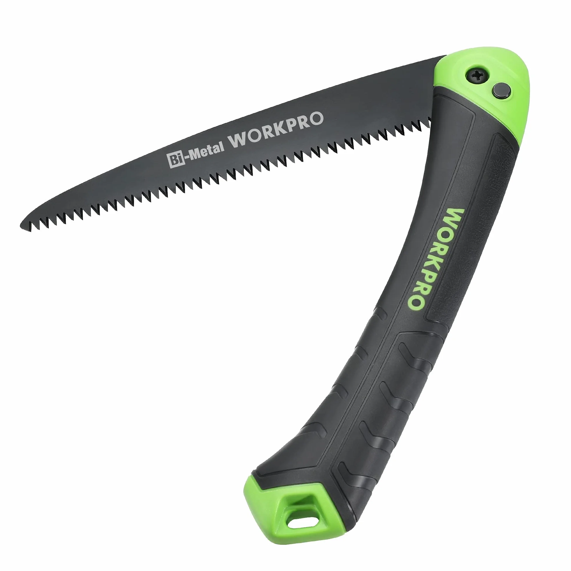 WORKPRO Piła do przycinania, składana piła ręczna 18 cm z bezpiecznym zamkiem, bimetalowy brzeszczot D6A+M2, potrójne zęby, przycisk, miękki uchwyt, składana piła do drewna, ogrodnictwa, na kemping,