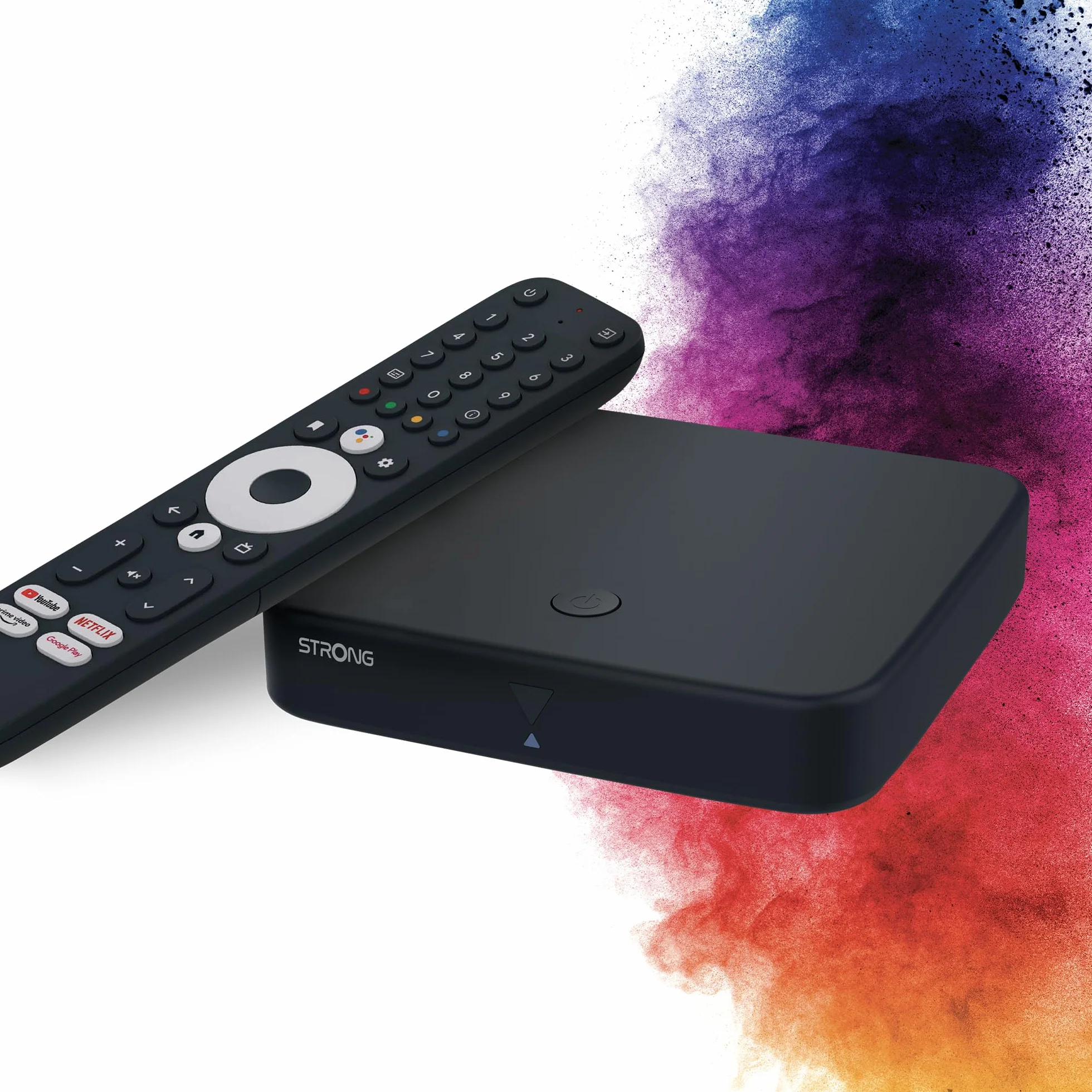 STRONG SRT 423 Streaming Box Android TV 4K UHD Chromecast Built-in DVB-T2 Odbiornik Kablowy Sterowanie Głosem Dolby Vision Atmos Czarny