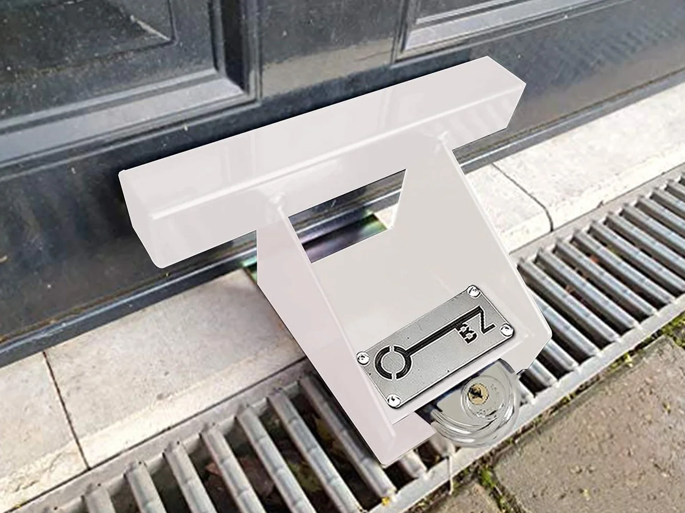 System bezpieczeństwa Heavy Duty czarna blokada do drzwi garażowych + mocowania (białe)