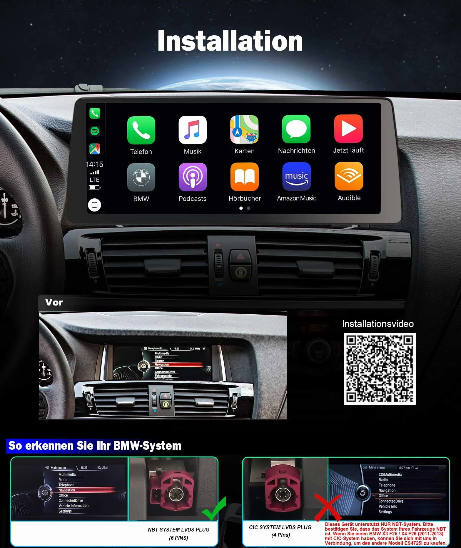 Radio samochodowe Android 14 8GB 128GB Qualcomm 8-rdzeniowy Carplay do BMW X3 F25 X4 F26 NBT GPS Android Auto DAB+ WiFi IPS Bluetooth 5.0 ekran dotykowy iDrive Canbus