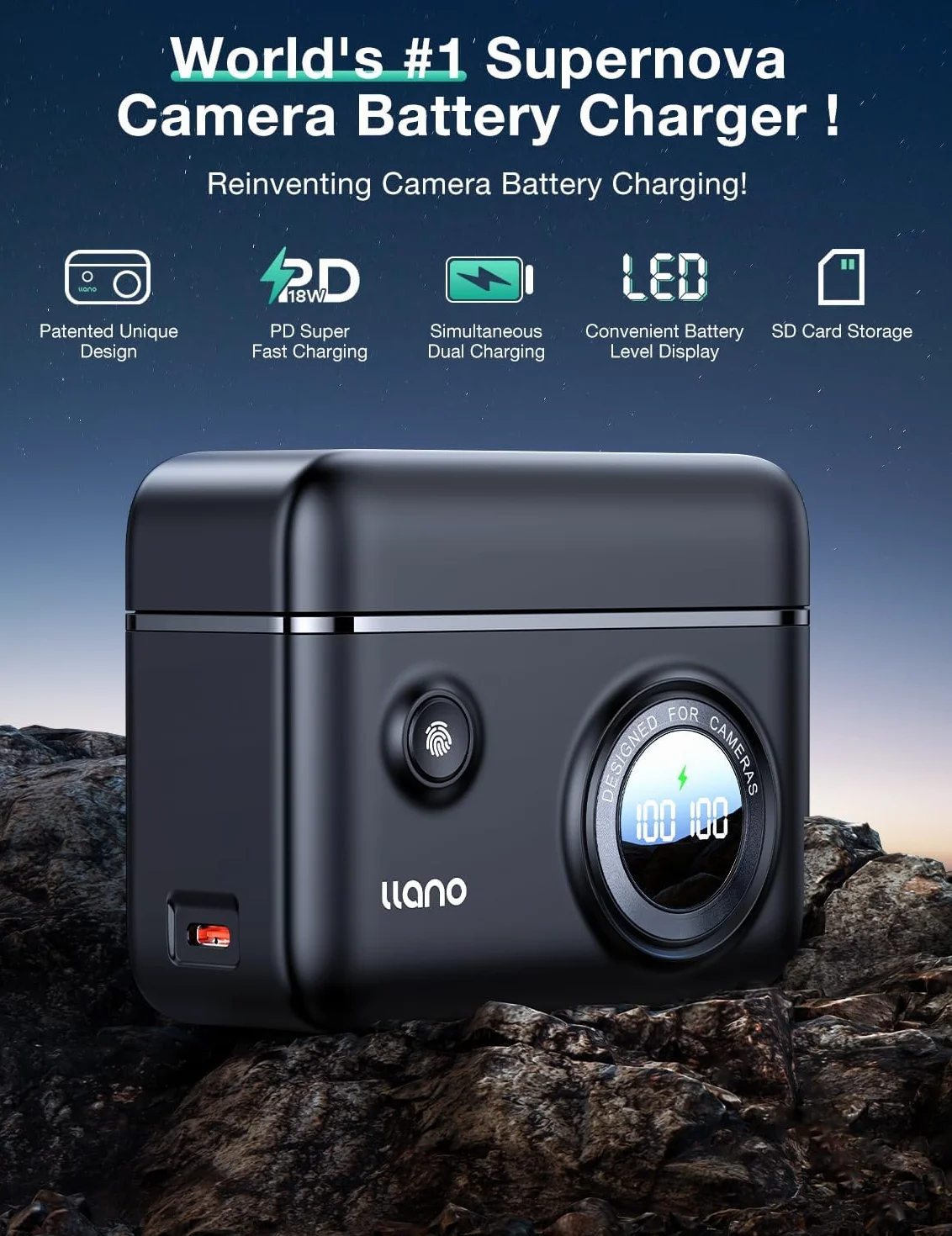 llano NP-FZ100 podwójna ładowarka szybka 18 W do Sony A7iii A7R V A6700 2 akumulatory 2400 mAh