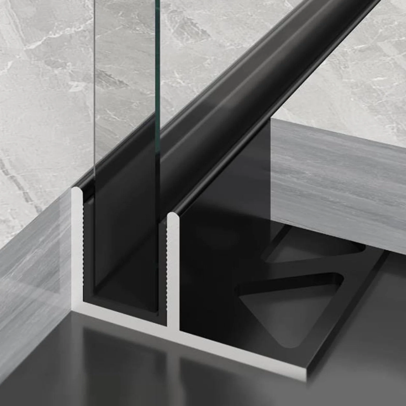 Profil Typu U do Szkła Profil Aluminiowy Typu F do Szkła Bezramowego | Profil Mocujący Krawędź, Szczelina Montażowa Ścianki Działowej w Łazience(Black,L2.6m(8.5ft))