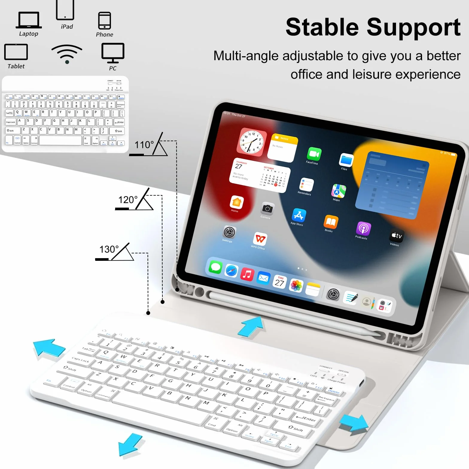 Etui z klawiaturą dla iPad 11 cali 2025 A16 & iPad 10 gen 10,9 cala 2022, miękka TPU, zdejmowana Bluetooth, Szary