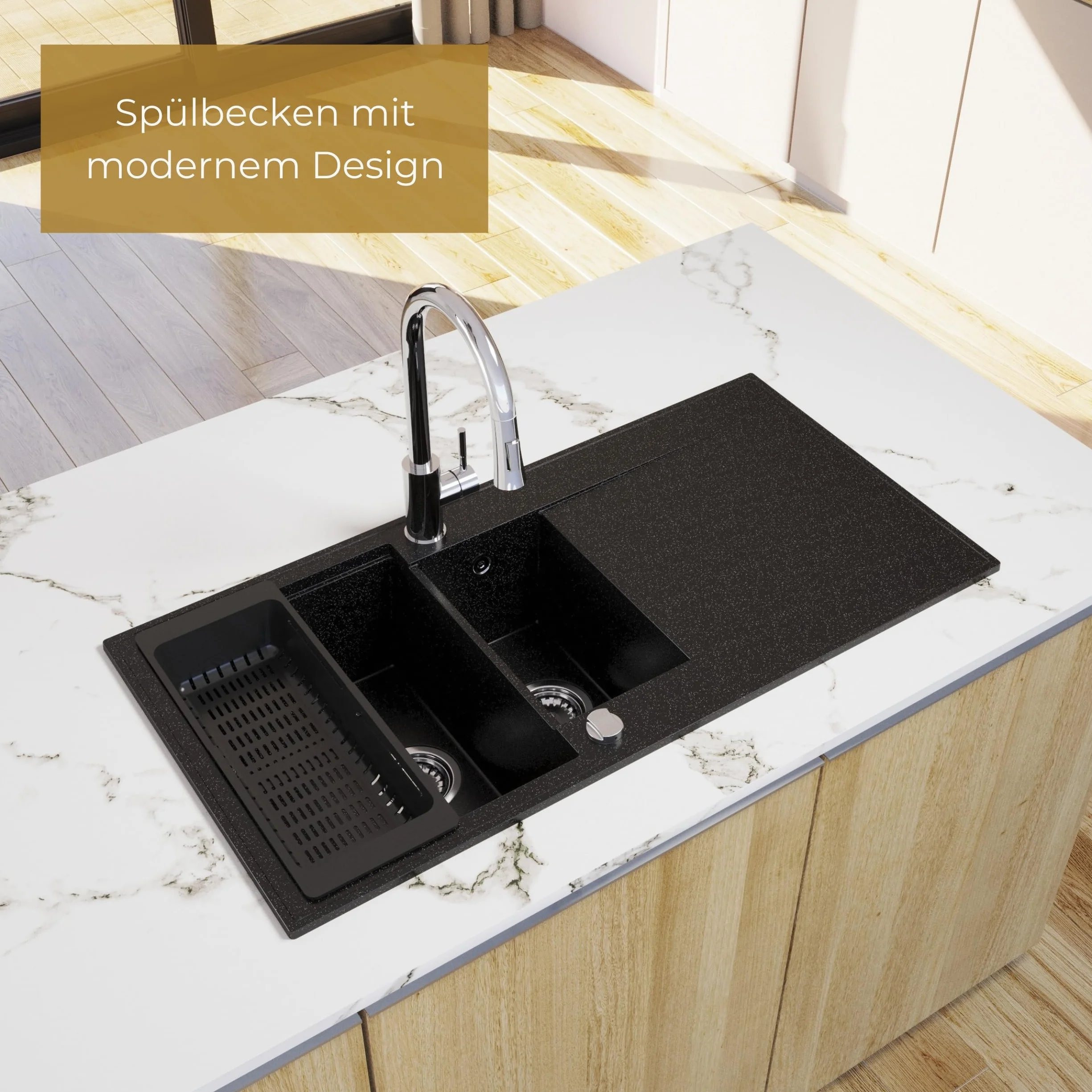 SINK Quality zlewozmywak beżowy 100 x 50 cm, zlewozmywak granitowy 1,5 umywalka, zlewozmywak z syfonem i środkiem impregnującym, zlewozmywak kuchenny od szafki pod umywalkę 60