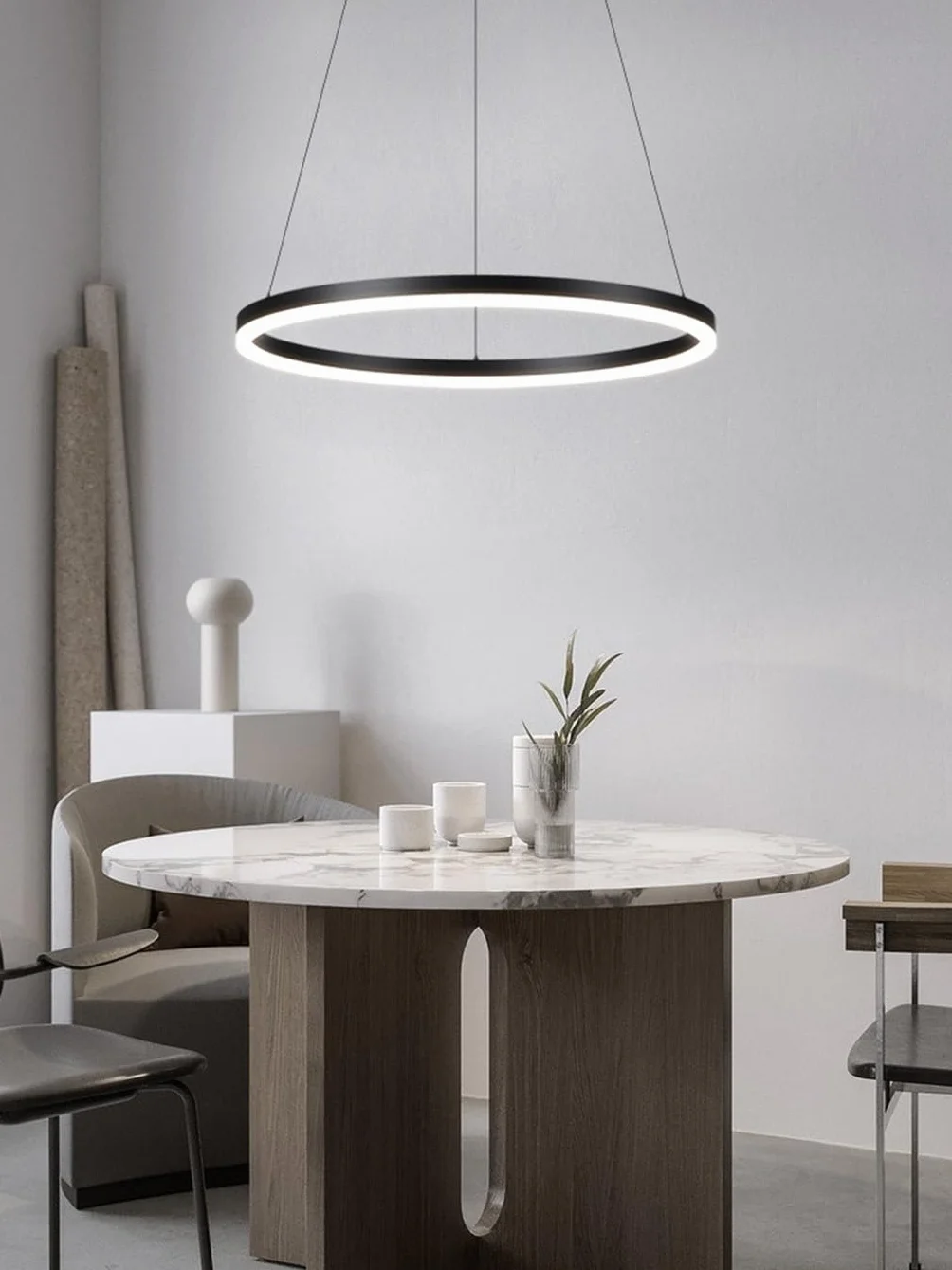 Lampa Wisząca LED Nowoczesna Kształcie Pierścienia Okrągły Żyrandol Możliwość Przyciemniania Sufitowa Do Jadalni, Jadalni, Wyspy Kuchennej, Salonu (Color : Black, Size : 1 ring/40CM/28W)