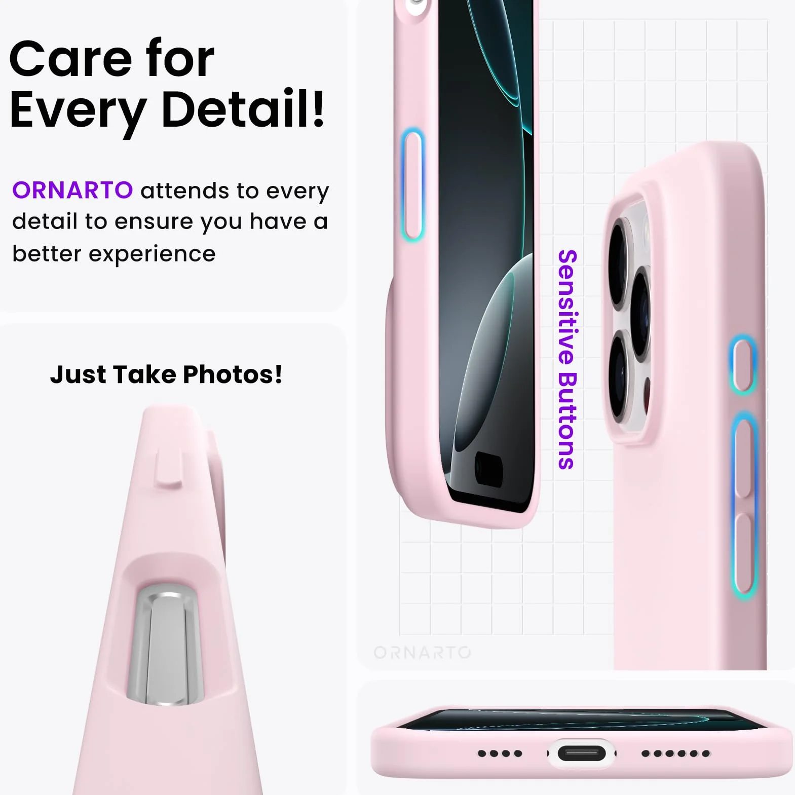 ORNARTO Silikonowe etui iPhone 16 Pro Max 6,9 cala odporne na zarysowania