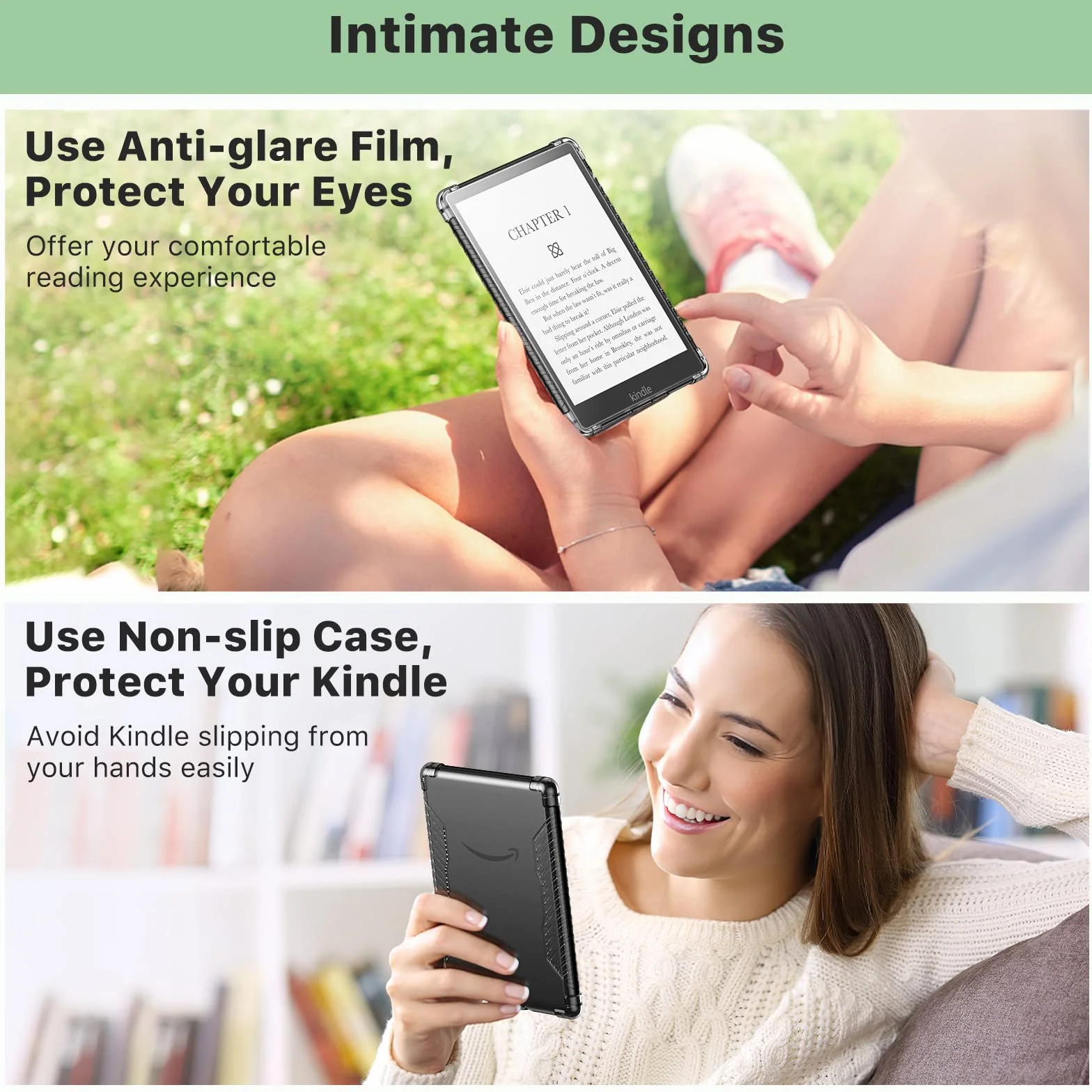 MoKo [2-Pack Screen Protector and Case for 6.8" Kindle Paperwhite (11th Generation-2021) and Kindle Paperwhite Signature Edition, Slim Soft TPU Case with Anti-Glare Premium PET Matte Protective Film