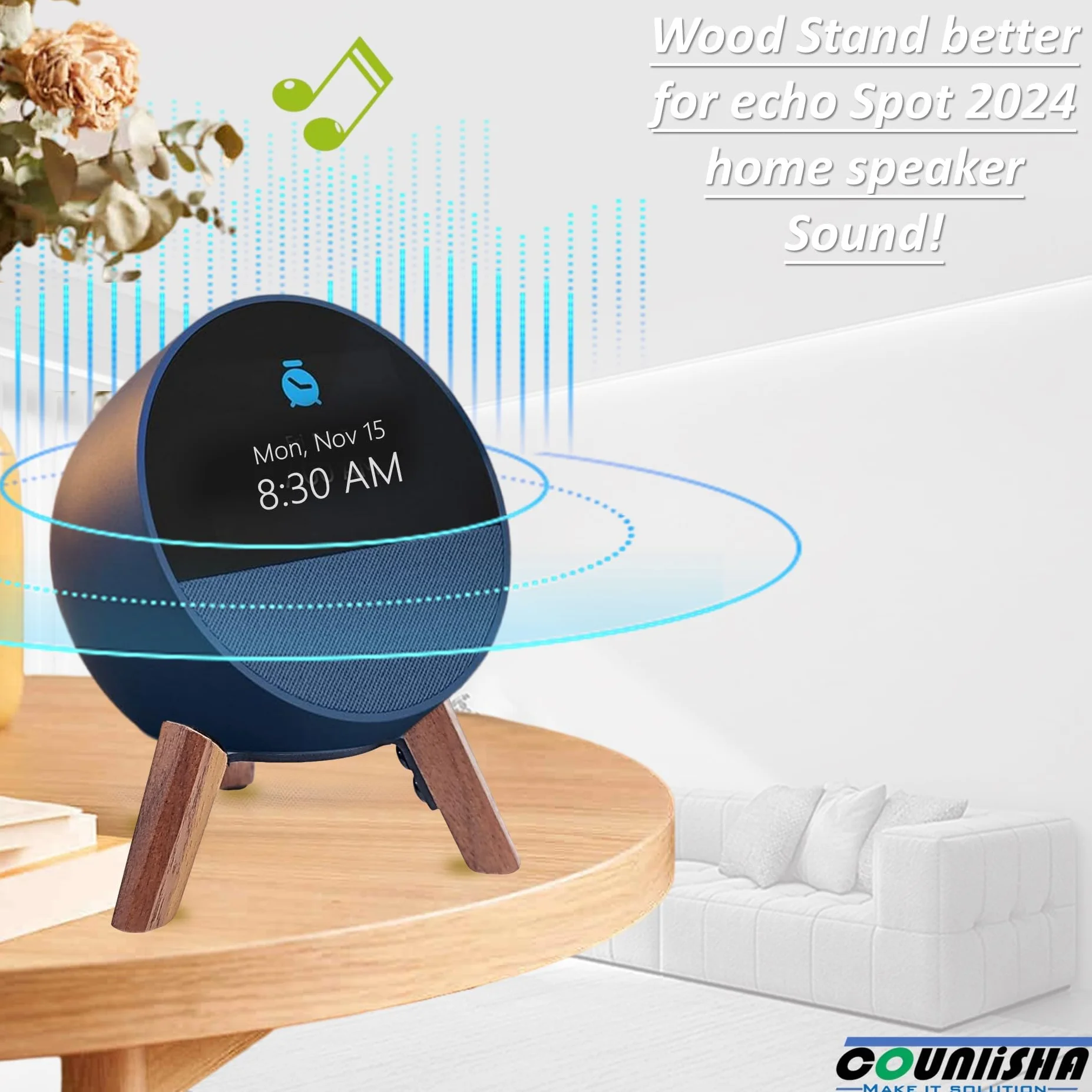 Drewniany stojak na Echo Spot 2024 inteligentny budzik uchwyt na statyw