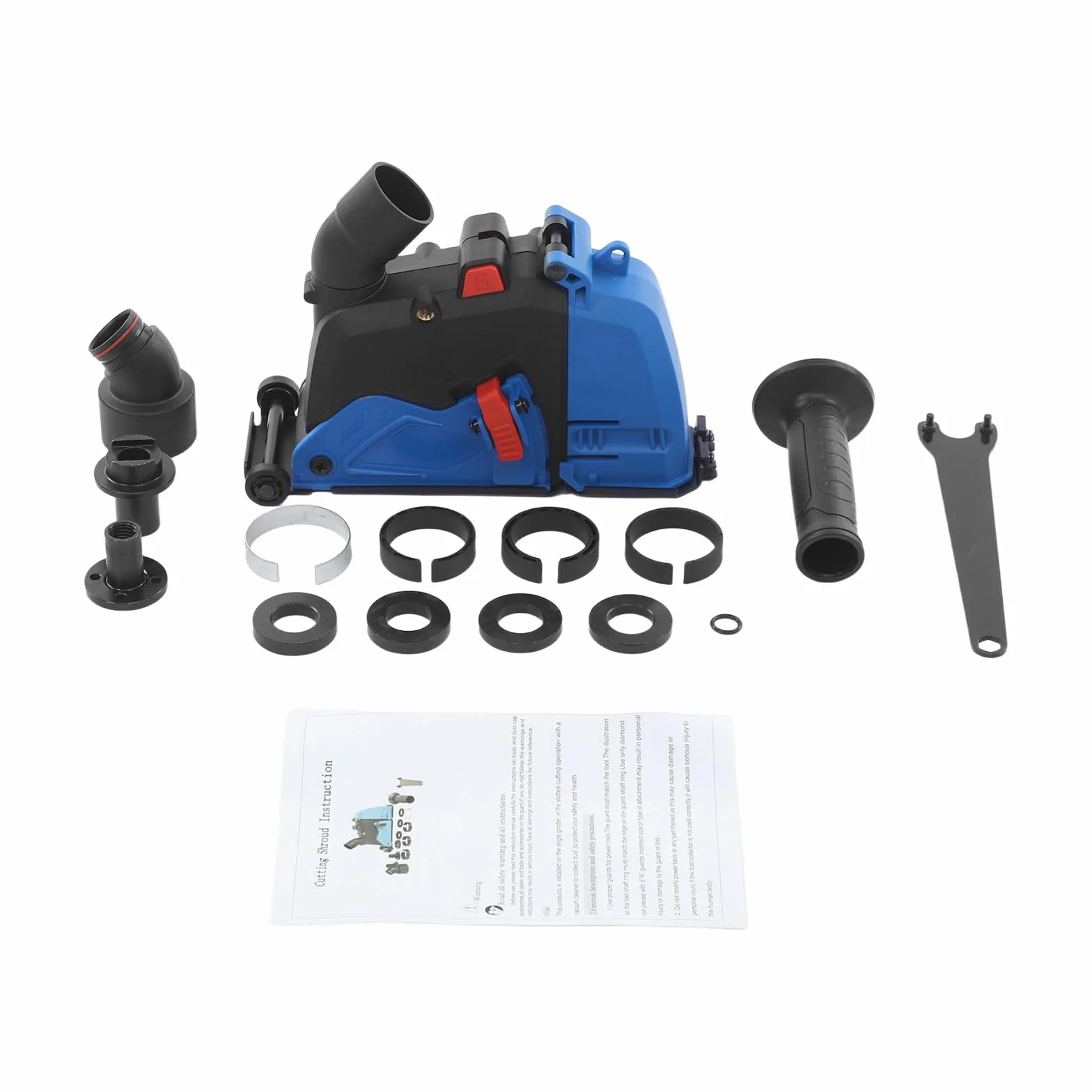 Okap ssący, szlifierka kątowa 125/150 mm, okap ssący z adapterem 360° i regulacją głębokości cięcia (do 42 mm), uniwersalna do szlifierek 5" i 6" z przyłączem do odkurzacza