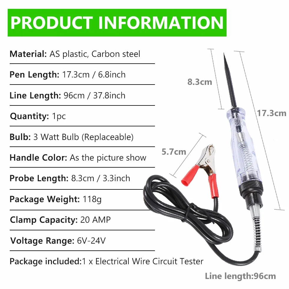 Keenso 6 V/24 V Electric Circuit Ciągłość Tester Ciągłości Z Wskaźnik Tester Prądu Luminous