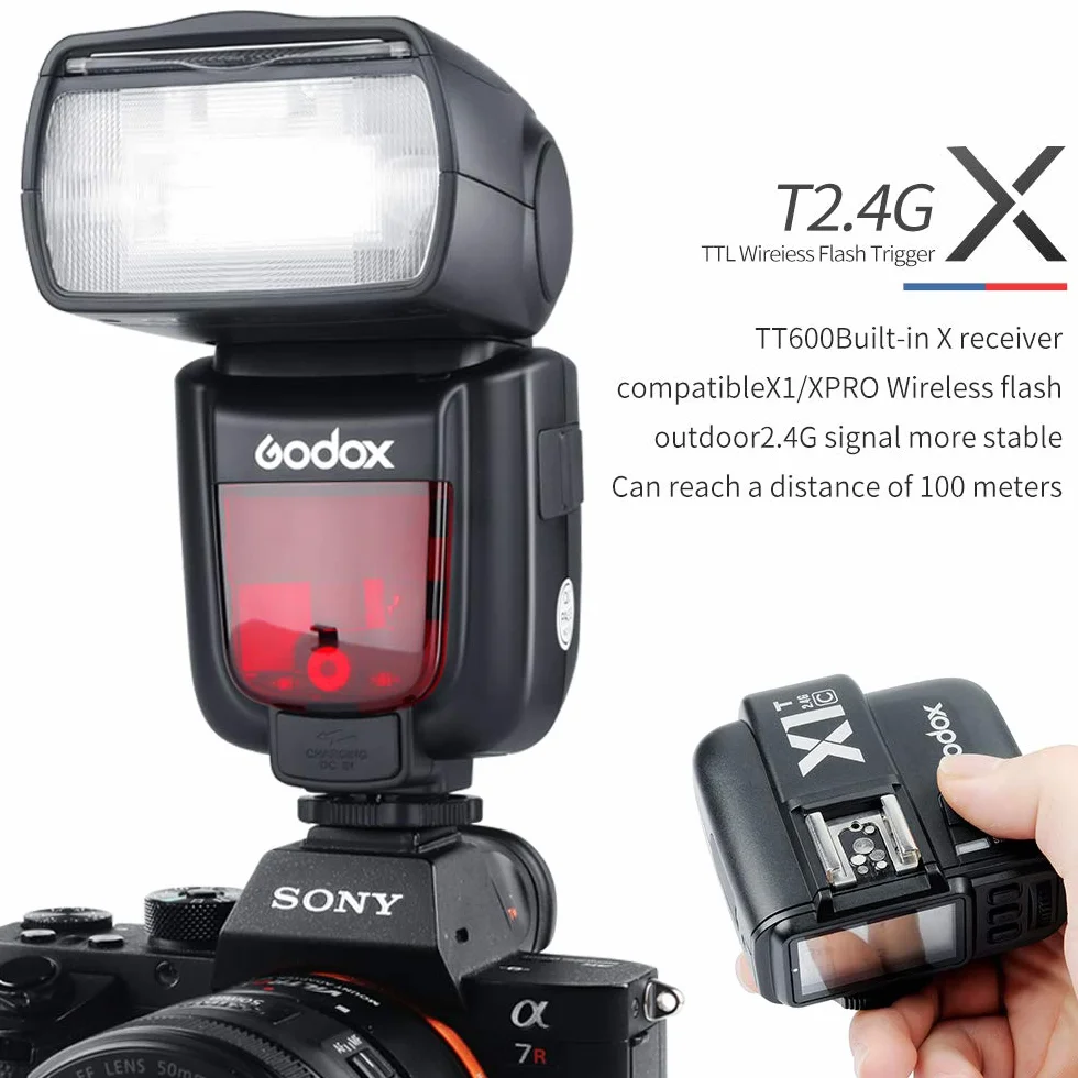 Godox TT600 2.4G Wireless GN60 Master/Slave Camera Flash Remote Control Off Board HSS Speedlite Universal Flash with One Contact for Canon, Nikon, Sony, Pentax, Olympus, Fuji Lumix..