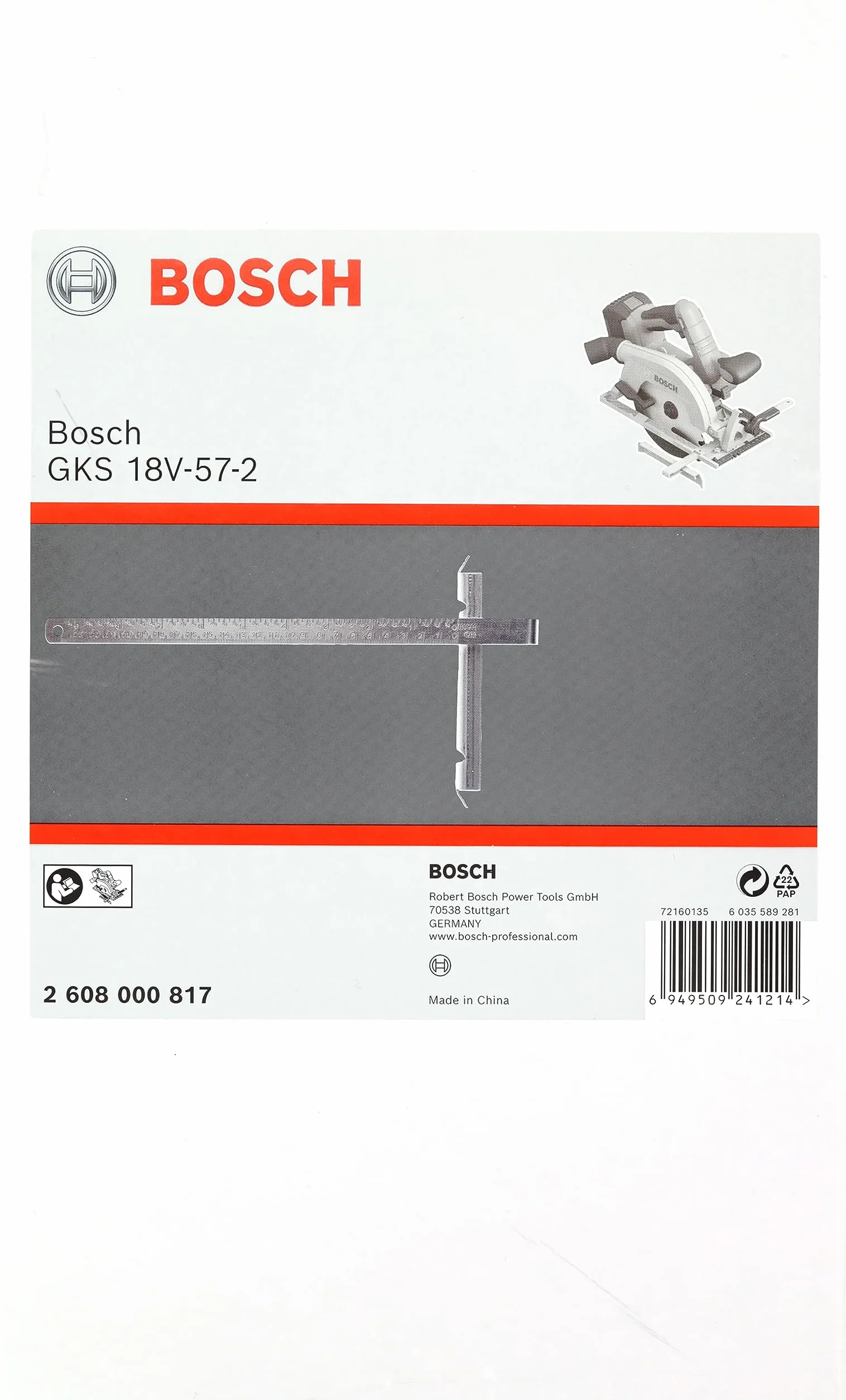 Bosch 1 x prowadnica równoległa do pilarek tarczowych GKS 18V-57-2 (do prostych cięć równoległych, profesjonalne akcesoria do piły tarczowej)