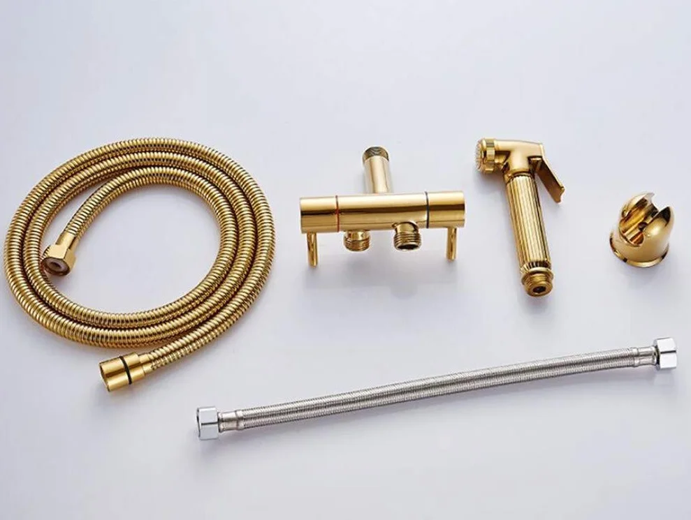 Zestaw baterii bidetowych Zestaw bidetów toaletowych Zestaw Mosiądz Złoty Bidet łazienkowy Zestaw baterii z wężem hydraulicznym 1,5 M i uchwytem Abs Toaleta