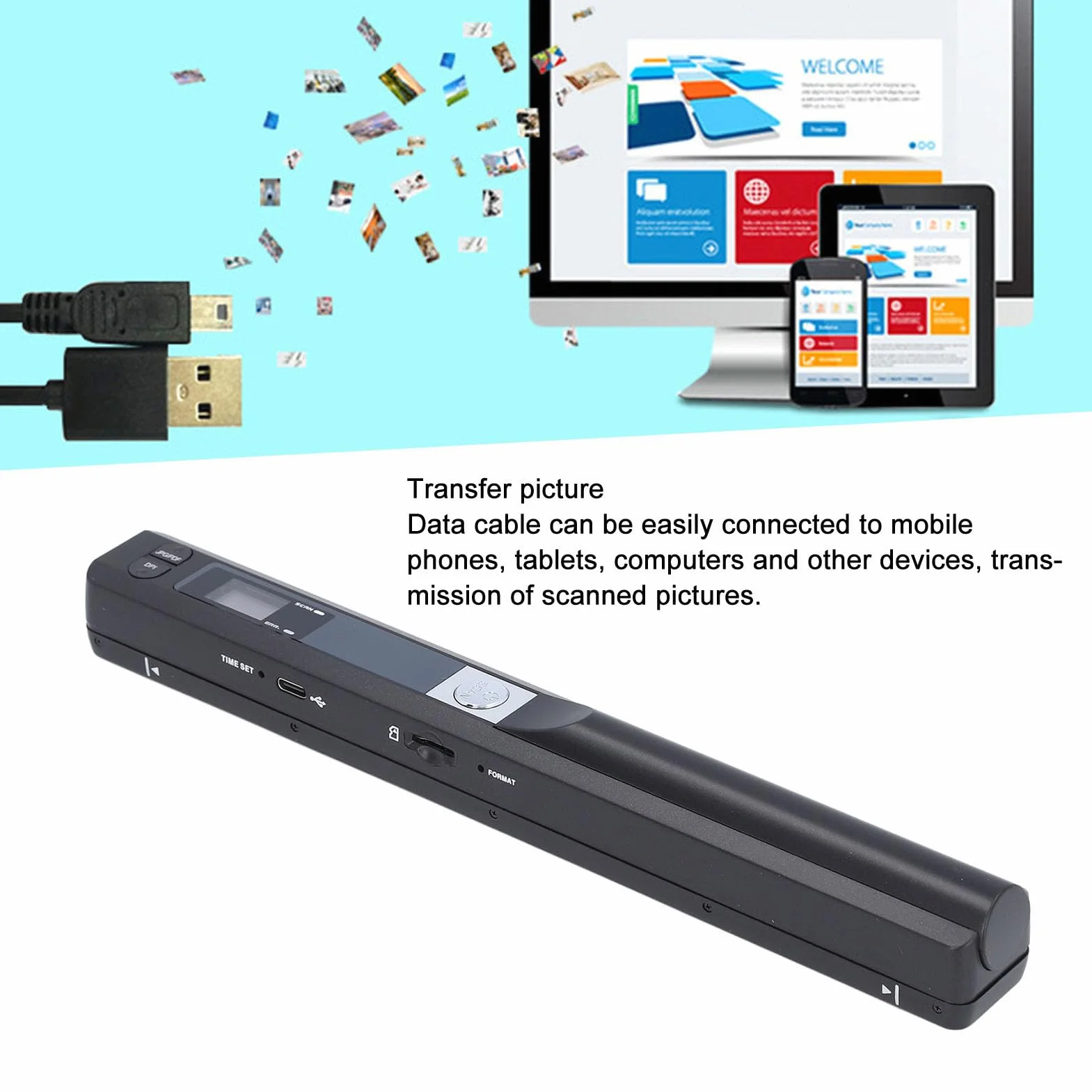 Przenośny Skaner Dokumentów z rozdzielczością 900dpi, Format PDF/JPG, Obsługa Pamięci 32 GB, Skaner Handheld A4 dla Biznesu, Zdjęcie, Zdjęcie, Wpływy, Transfer USB, Transfer USB