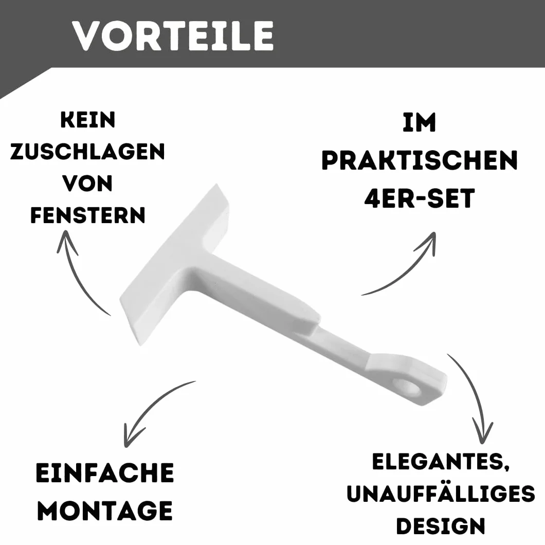 Quality Collection | Zamykacz do okien uchylnych | Zatyczka do okien | Zestaw 4 szt. | Biały | Wytrzymała zatyczka do okien uchylnych | Prosta stabilna instalacja | Idealny do domu i biura