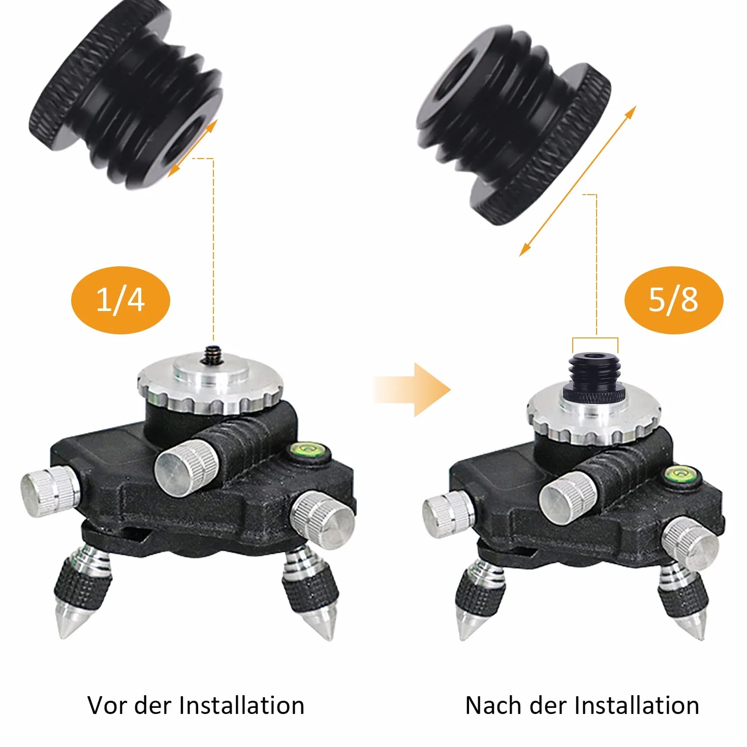 Adapter gwintowany 5/8 na 1/4 do statywu laserowego, 2 sztuki, czarny