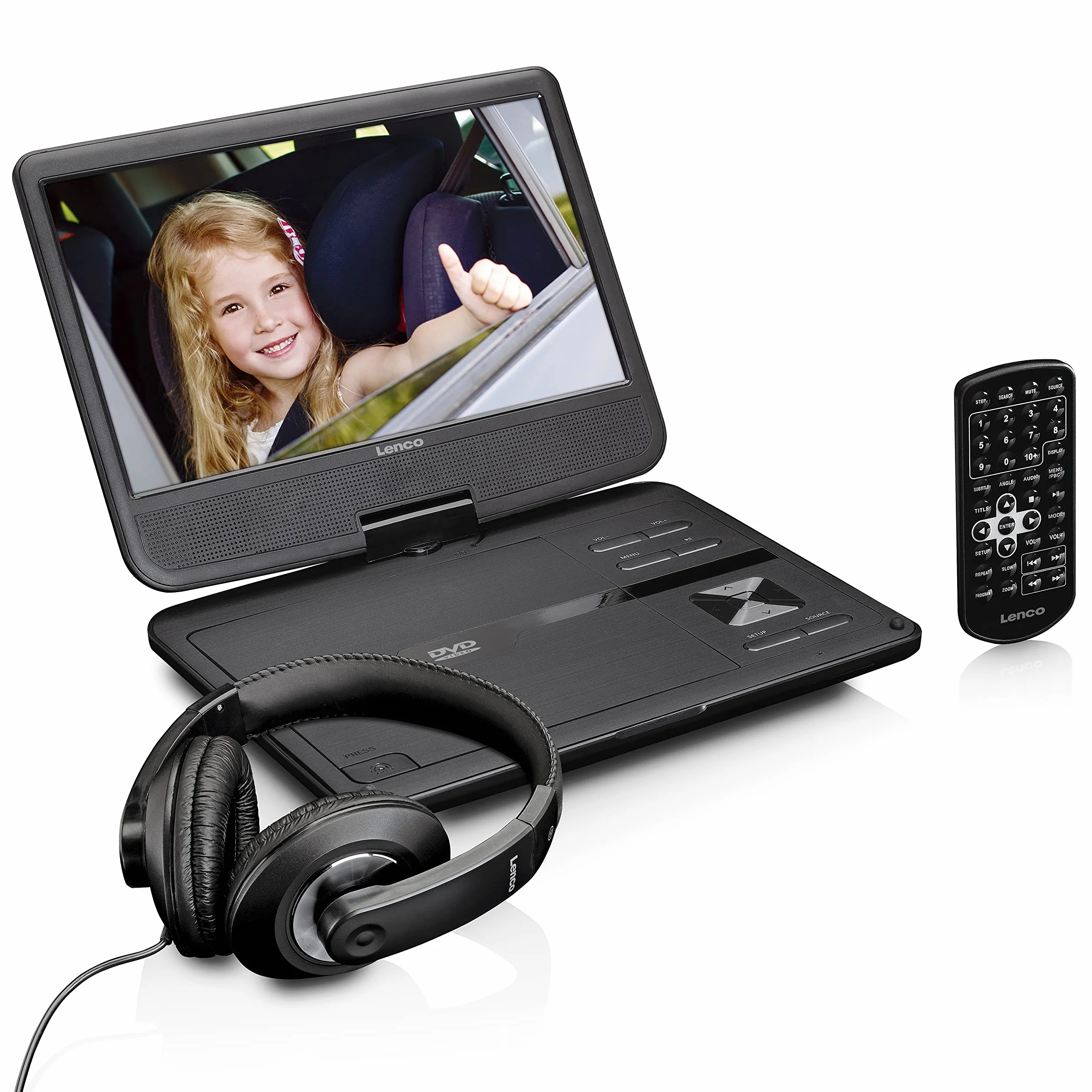 Lenco 10 cali Przenośny Odtwarzacz DVD (1024 x 600 pikseli, 12 V, 1 W, Wbudowany Akumulator, USB, Czarny)
