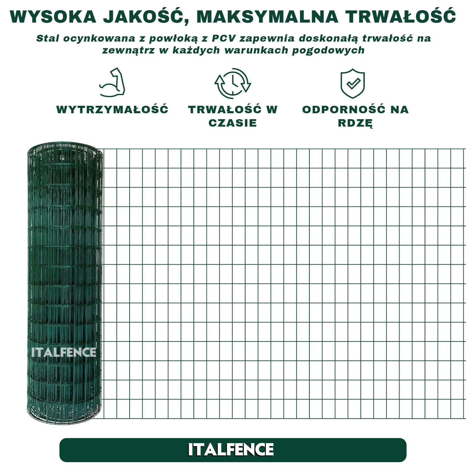 Siatka ogrodzeniowa zgrzewana, ocynkowana powlekana PCV zielona, 25m (Wszystkie wysokości) [Ø2,30mm, 200cm]