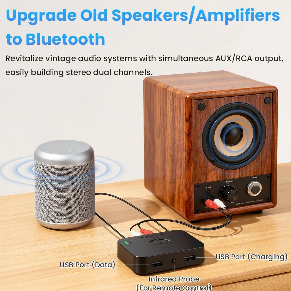 Odbiornik Bluetooth 6.0 Hi-Fi, adapter audio Bluetooth AUX 3,5 mm RCA do domowego stereo