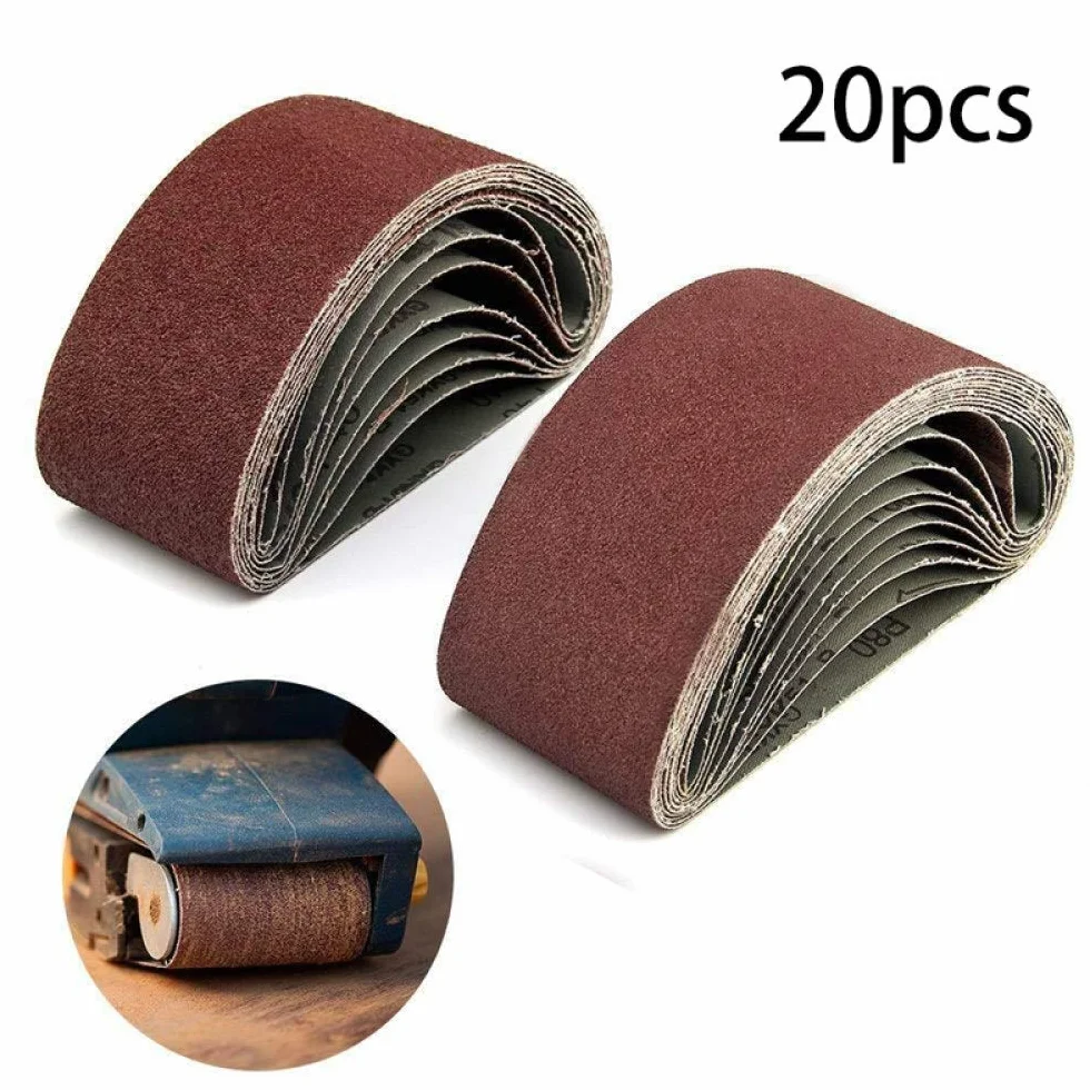 Zestaw taśm szlifierskich， 20 sztuk pasów ściernych 75 mm x 457 mm, tlenek glinu, taśma ścierna do szlifierki taśmowej, czerwonobrązowy