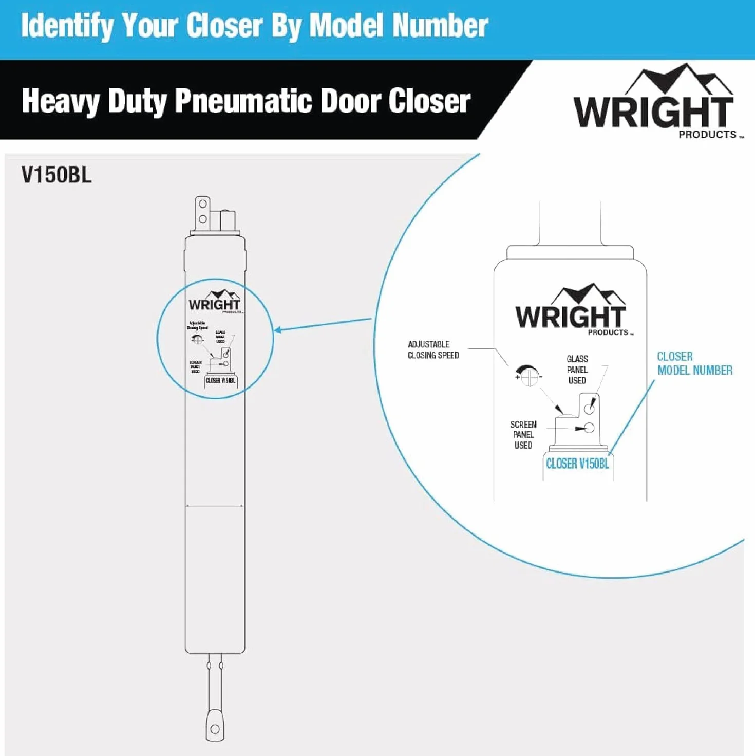 Wright Products V150BL wytrzymałe samozamykacz pneumatyczny, czarny