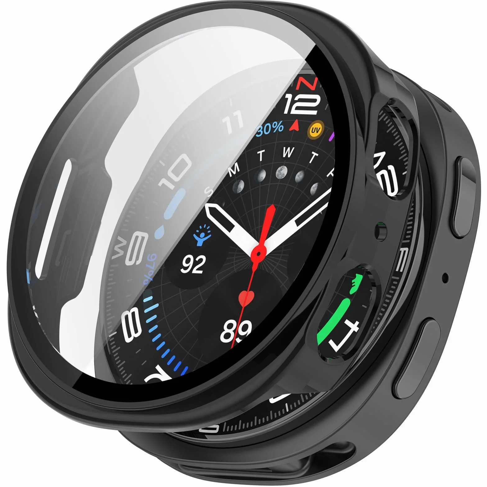 Etui Samsung Galaxy Watch 8 40 mm, Twarde Antykolizyjne Poliwęglan + Folia Hartowane Szkło (Czarne)