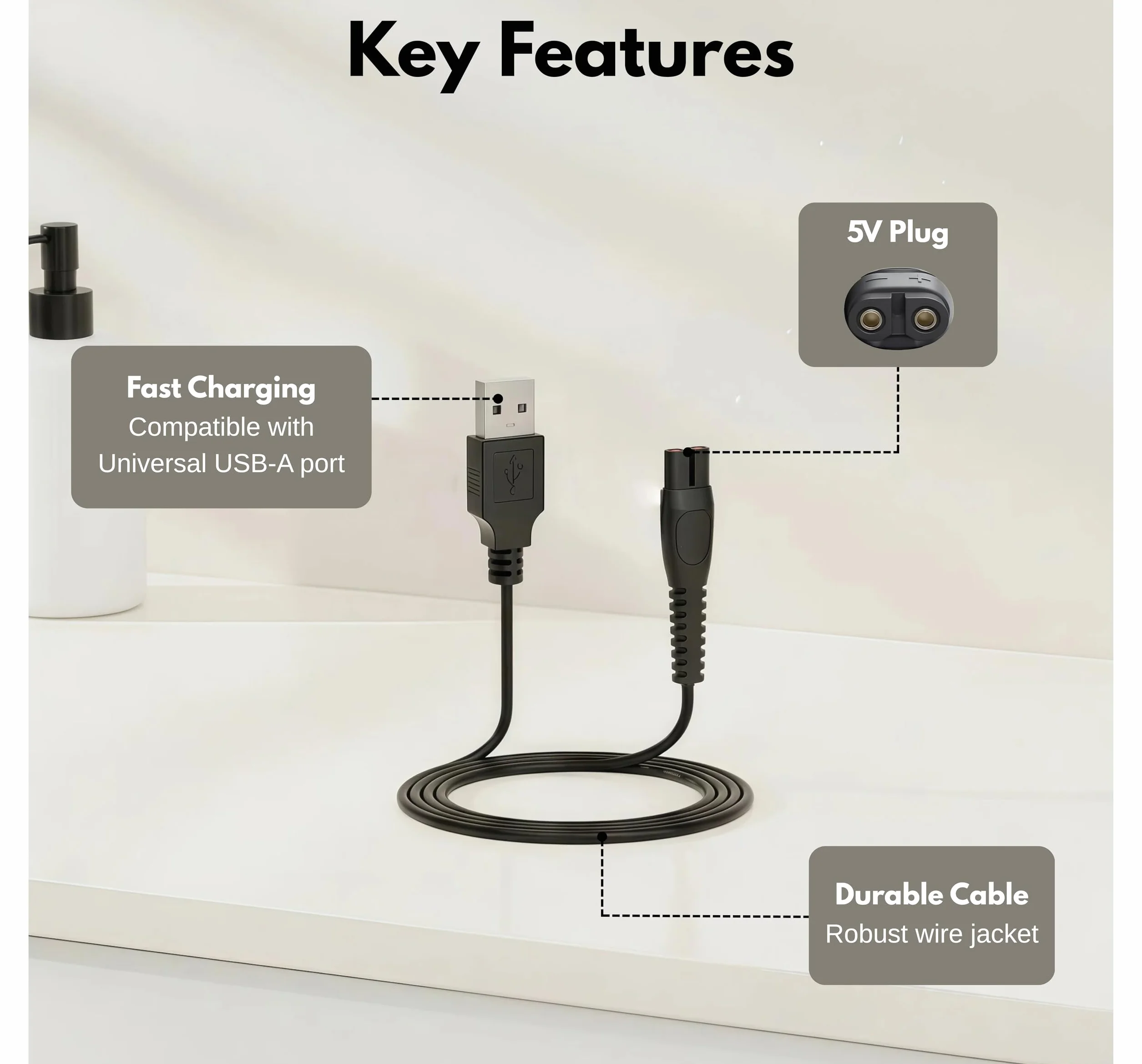 Zamienny kabel ładujący USB 5V do Philips QP2724 QP2720 QP2734 OneBlade Pro 360
