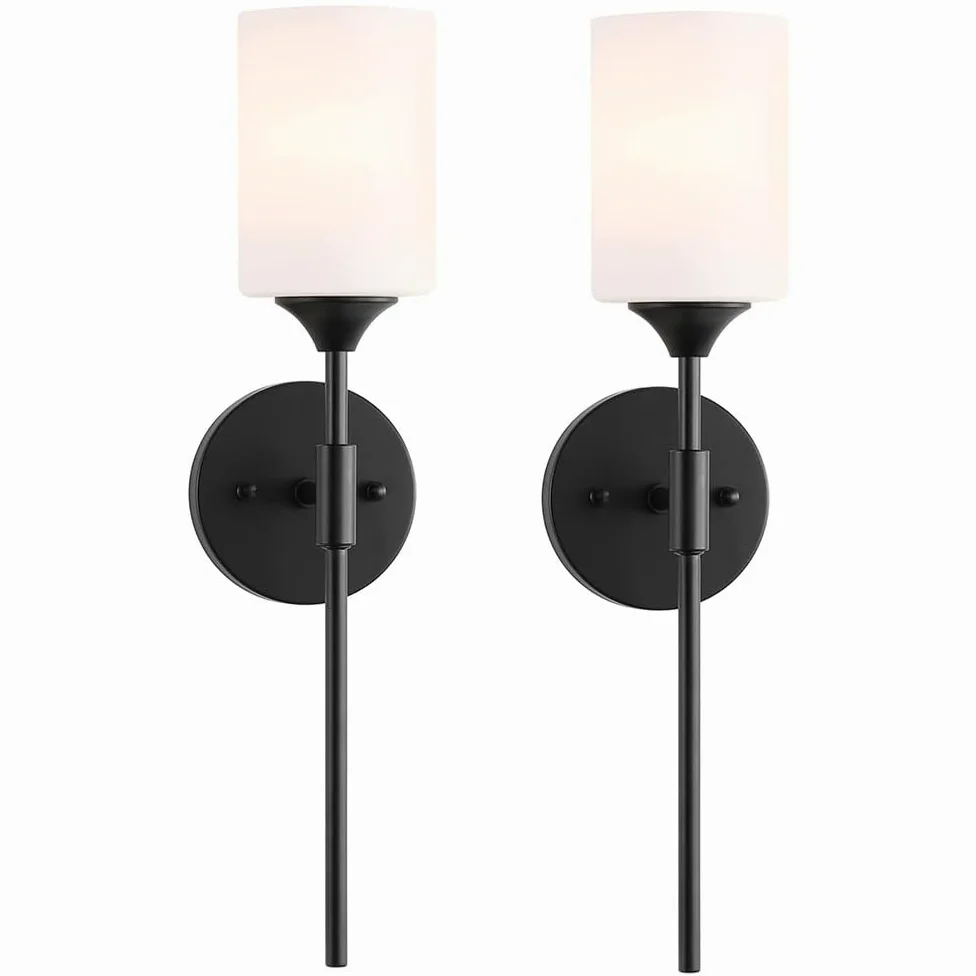 2 sztuki szklanej lampy ściennej do wnętrz, vintage E27 lampa ścienna wykonana z metalu, retro lampa do korytarza z białym cylindrycznym kloszem szklanym, lampka nocna, lampa ścienna do łazienki, lus