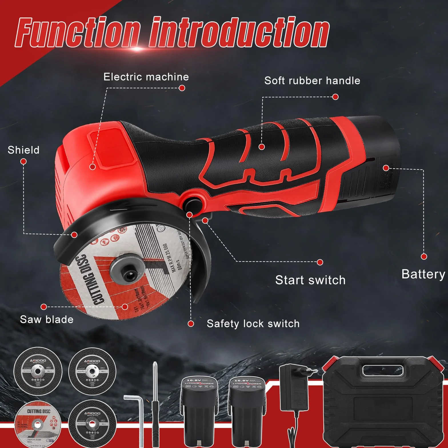 Mini akumulatorowa szlifierka kątowa, akumulatorowa szlifierka kątowa z 2 bateriami 2000 mAh, 3 tarcze tnące, 28000 obr./min, mini szlifierka kątowa 76 mm do cięcia, polerowania i szlifowania