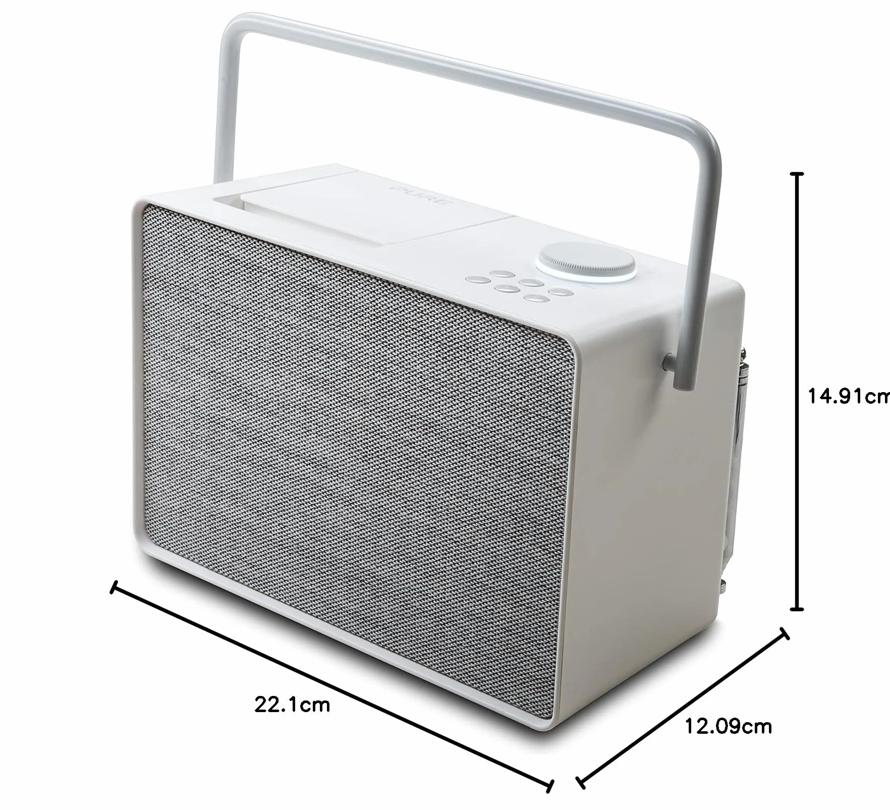 Pure Evoke Play Uniwersalny system muzyczny do użytku wewnątrz i na zewnątrz (radio DAB+/FM, radio internetowe, podcasty, Spotify Connect, Bluetooth z bogatym dźwiękiem stereo 40 W), biała bawełna
