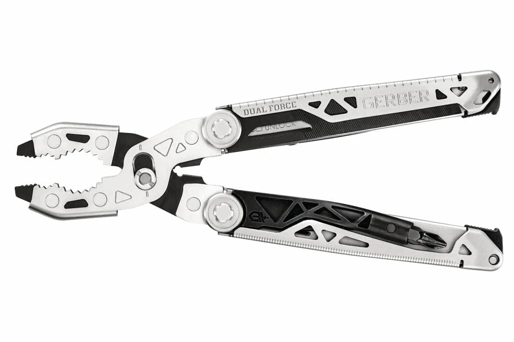 Gerber Narzędzie wielofunkcyjne z 12 funkcjami, Dual Force, Kabura w zestawie, Otwieranie jedną ręką i blokada ramy, Długość całkowita: 12 cm, 30-001613 | Srebrny, 30-001613