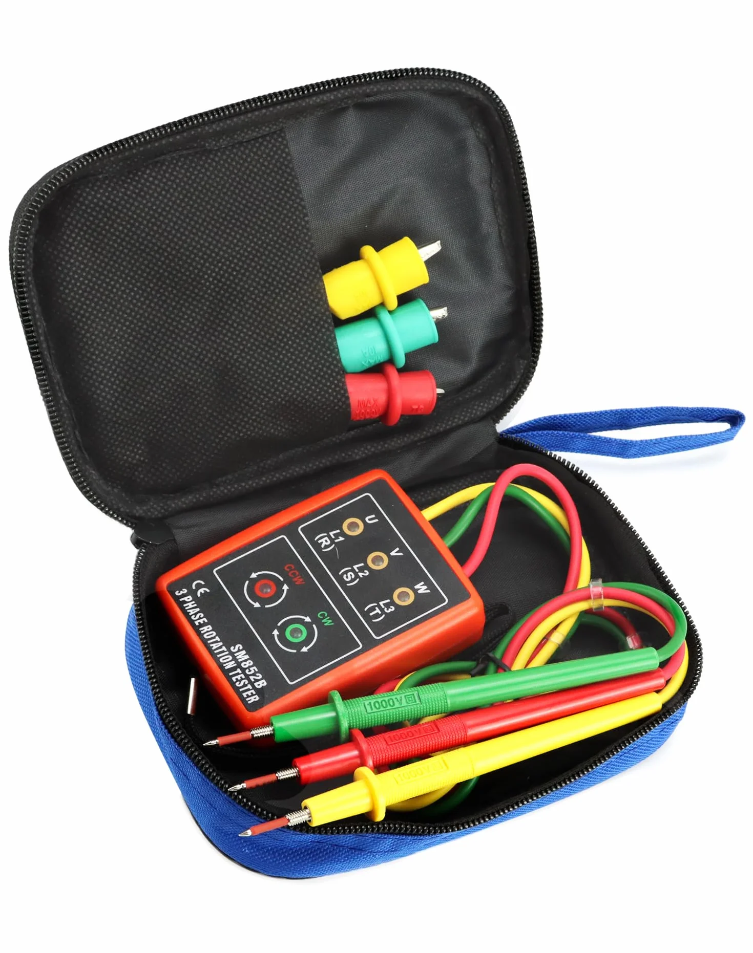 QWORK® Tester fazowy 3-fazowy miernik kąta obrotowego, 60 V ~ 600 V AC, 20-400 Hz, z testerem brzęczyka i zaciskami krokodylkowymi