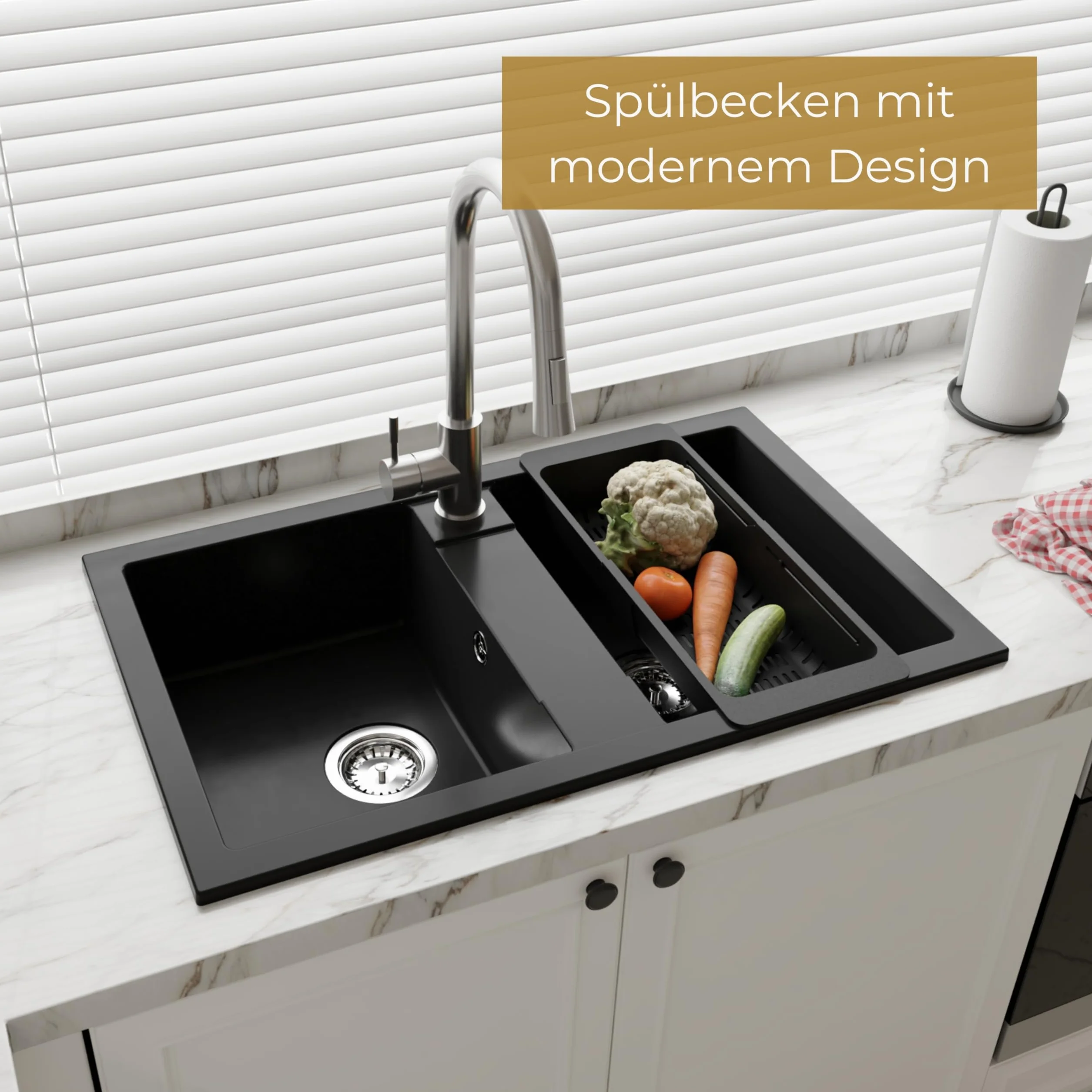 SINK QUALITY podwójny zlew szary z armaturą, zlewozmywak granitowy podwójny 78 x 48 cm, podwójny zlewozmywak z syfonem i substancją impregnującą, 2 umywalki zlewozmywaki kuchenne od 80