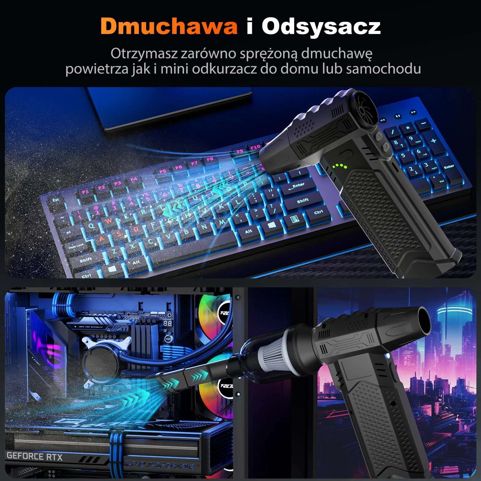 Elektryczna dmuchawa do kurzu 2 w 1 130000 obr./min z LED