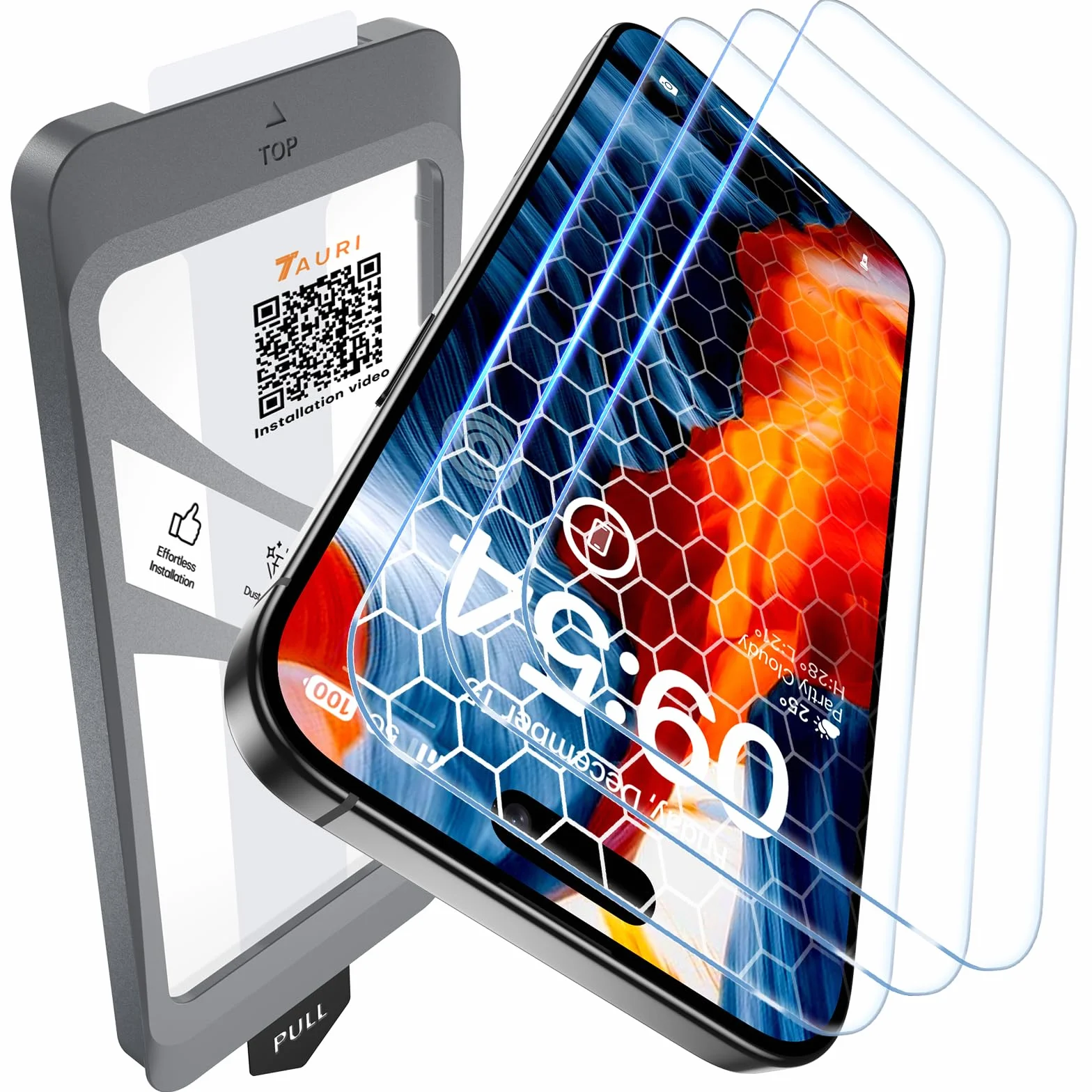TAURI 3 Sztuki Ochraniacz Ekranu do iPhone 15 Pro Max 6,7" z Automatyczne Odpylanie Szybka Instalacja Narzędziem, Szkło Hartowane, Odporne na Zarysowania, Bez Pęcherzyków Powietrza Film