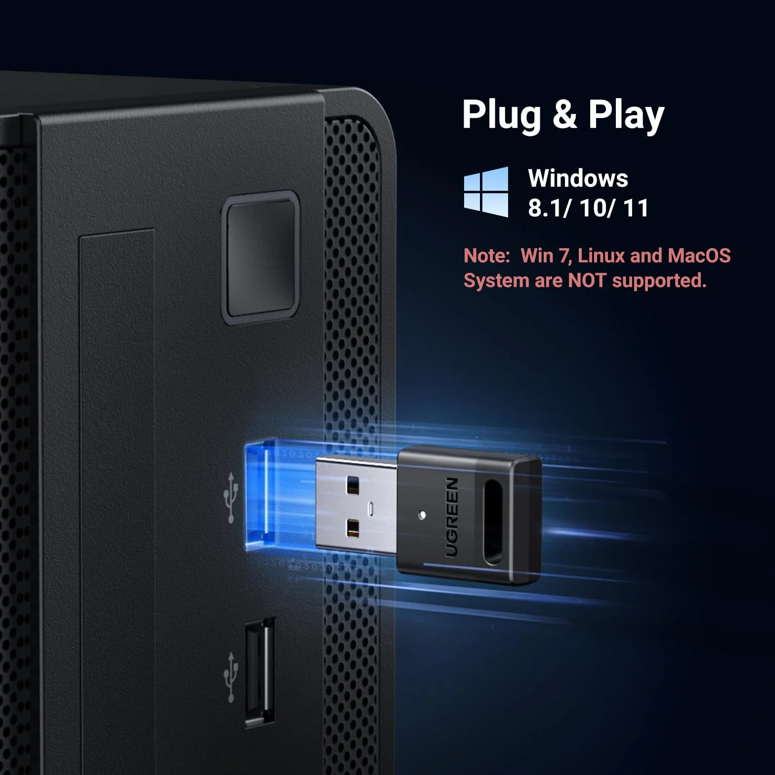 UGREEN Adapter Bluetooth 5.3 USB Klucz Sprzętowy do PC Windows 11/10/8.1