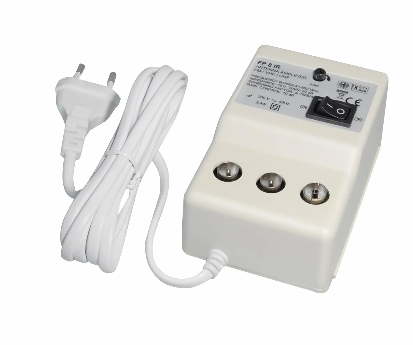 Wzmacniacz antenowy 20 dB regulowany IEC 2x wtyczka 1x gniazdo