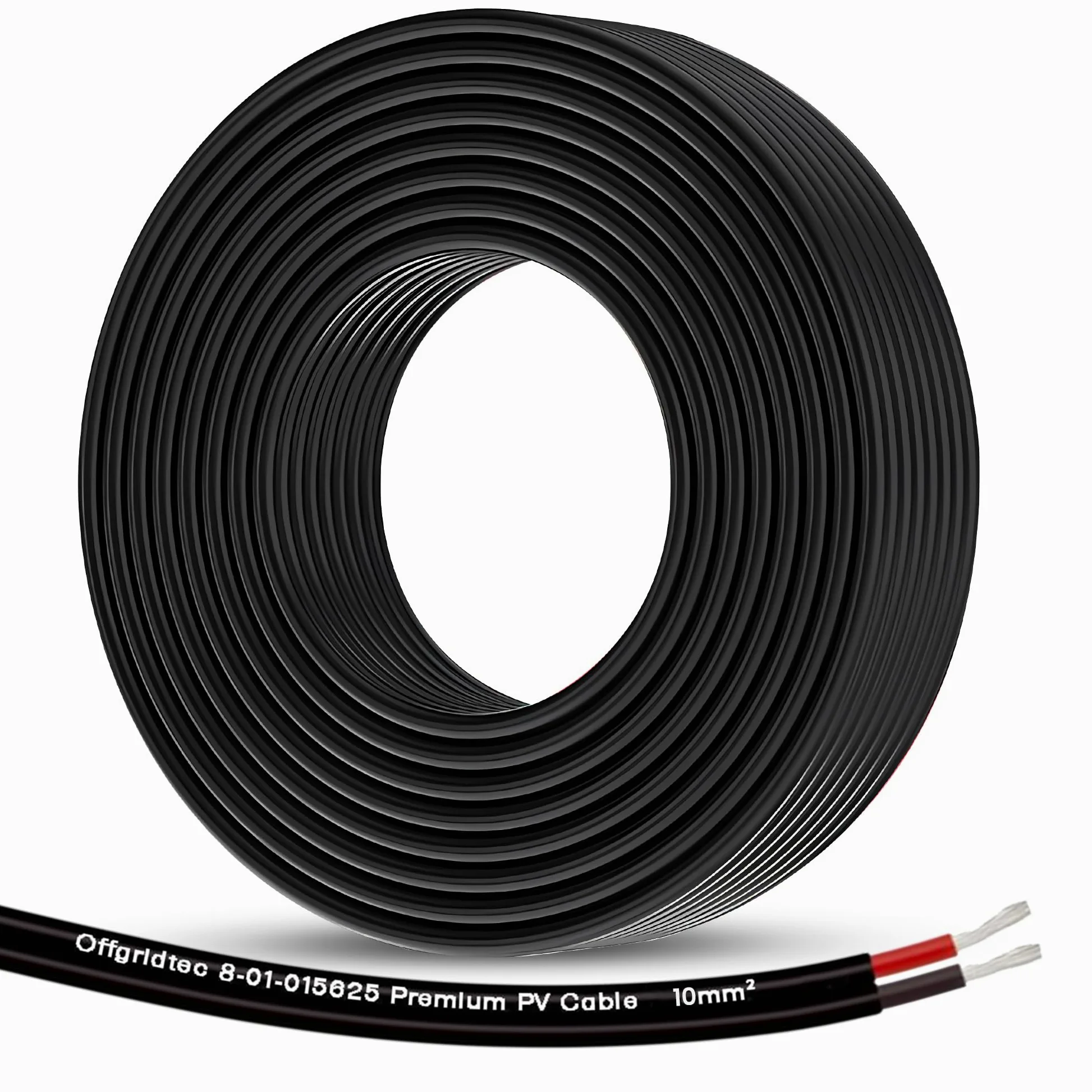 Offgridtec Kabel solarny 2 x 10 mm², dwużyłowy kabel PV do instalacji solarnych, elastyczna i rozdzielna konstrukcja, ocynkowany przewód miedziany z izolacją XLPO, odporny na wysokie temperatury i
