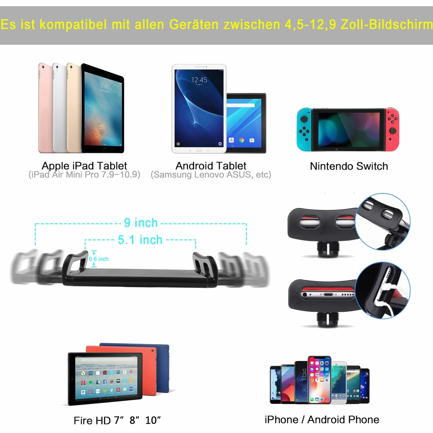 Stojak na tablet do łóżka 360° z ramieniem aluminiowym 4,5-12,9 cala