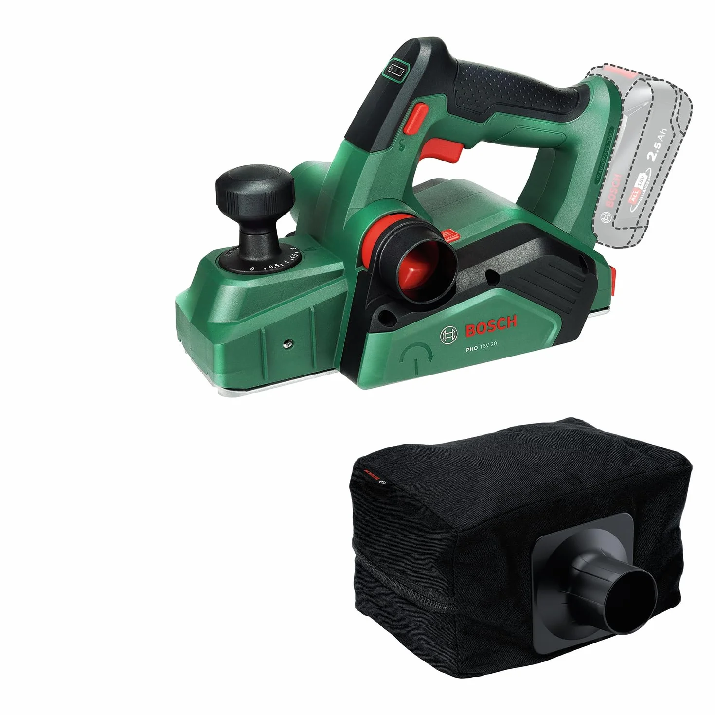Bosch 18V System Strug akumulatorowy PHO 18V-20 (elastyczne struganie pod różnymi kątami, łatwa wymiana noża, worek na pył)