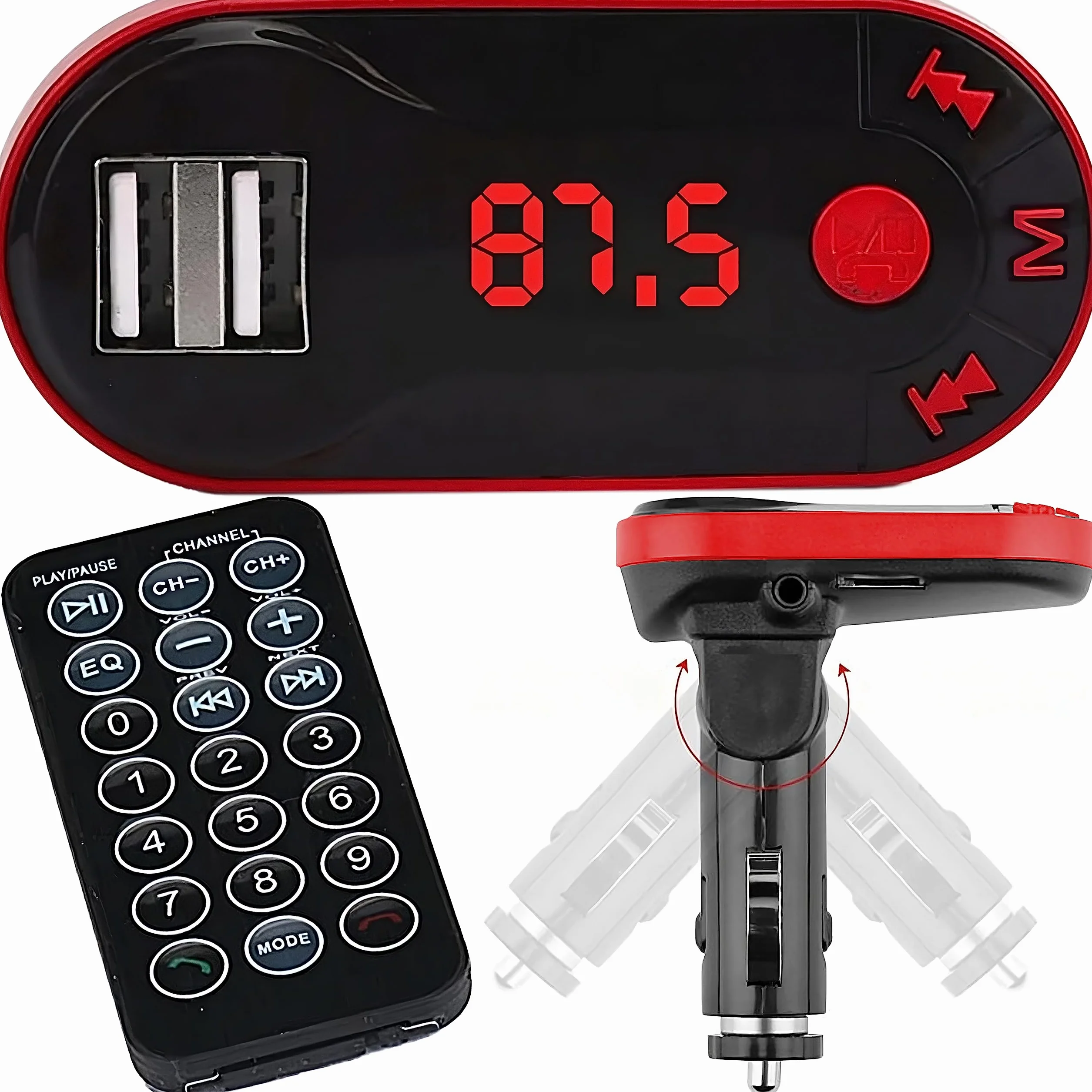Retoo Samochodowy transmiter Bluetooth FM z adapterem radiowym, ładowarka Dual USB, wyświetlacz LCD, zestaw głośnomówiący, obsługuje kartę microSD, pilot zdalnego sterowania, ładowarka USB 2,1 A i