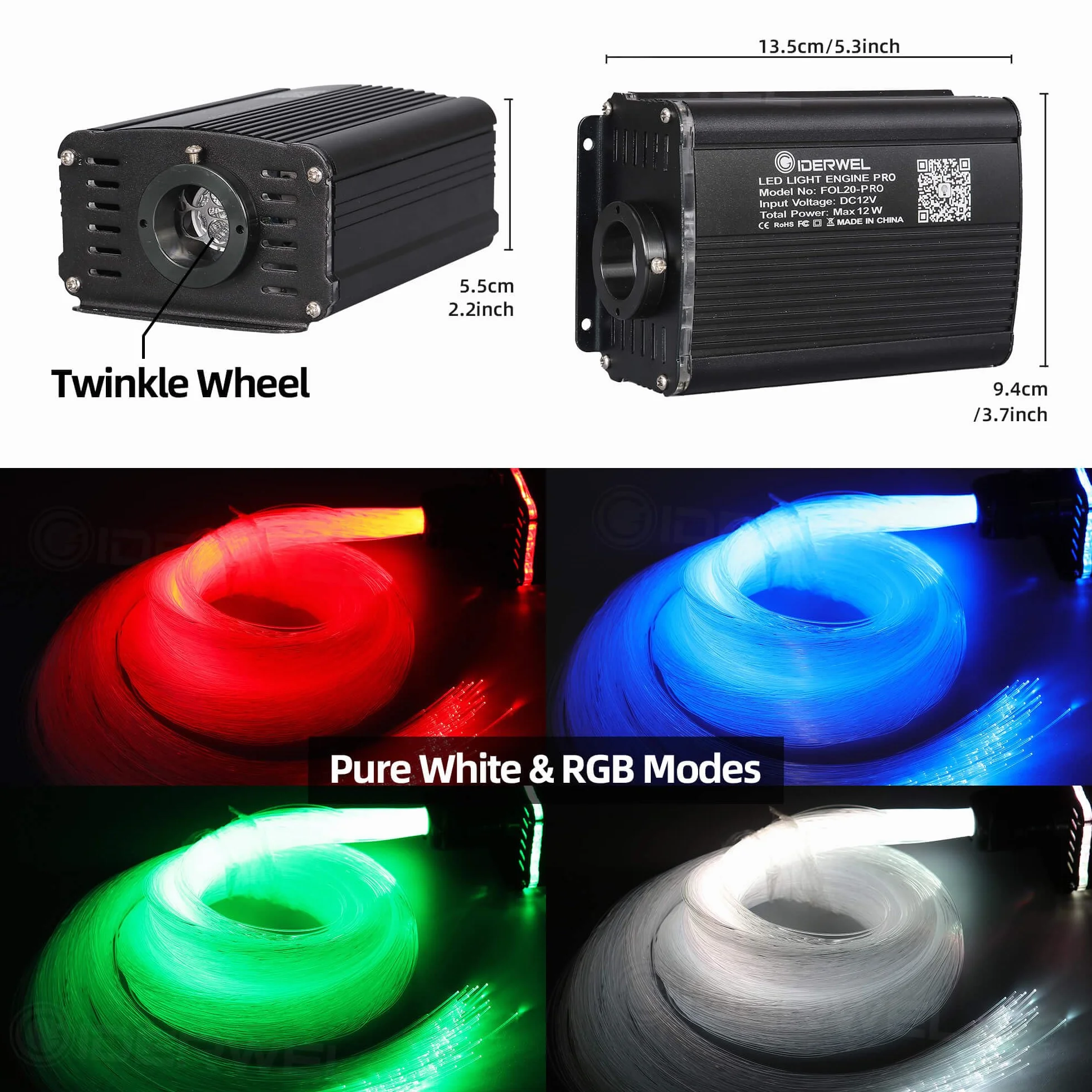 Twinkle Światłowodowe światła gwiazdy, zestaw inteligentnej aplikacji/zdalnego/aktywowanego dźwiękiem silnik światła LED RGBW, 450 szt. 3 m (0.1 cm + 0.1 cm) mieszanka włókien do oświetlenia