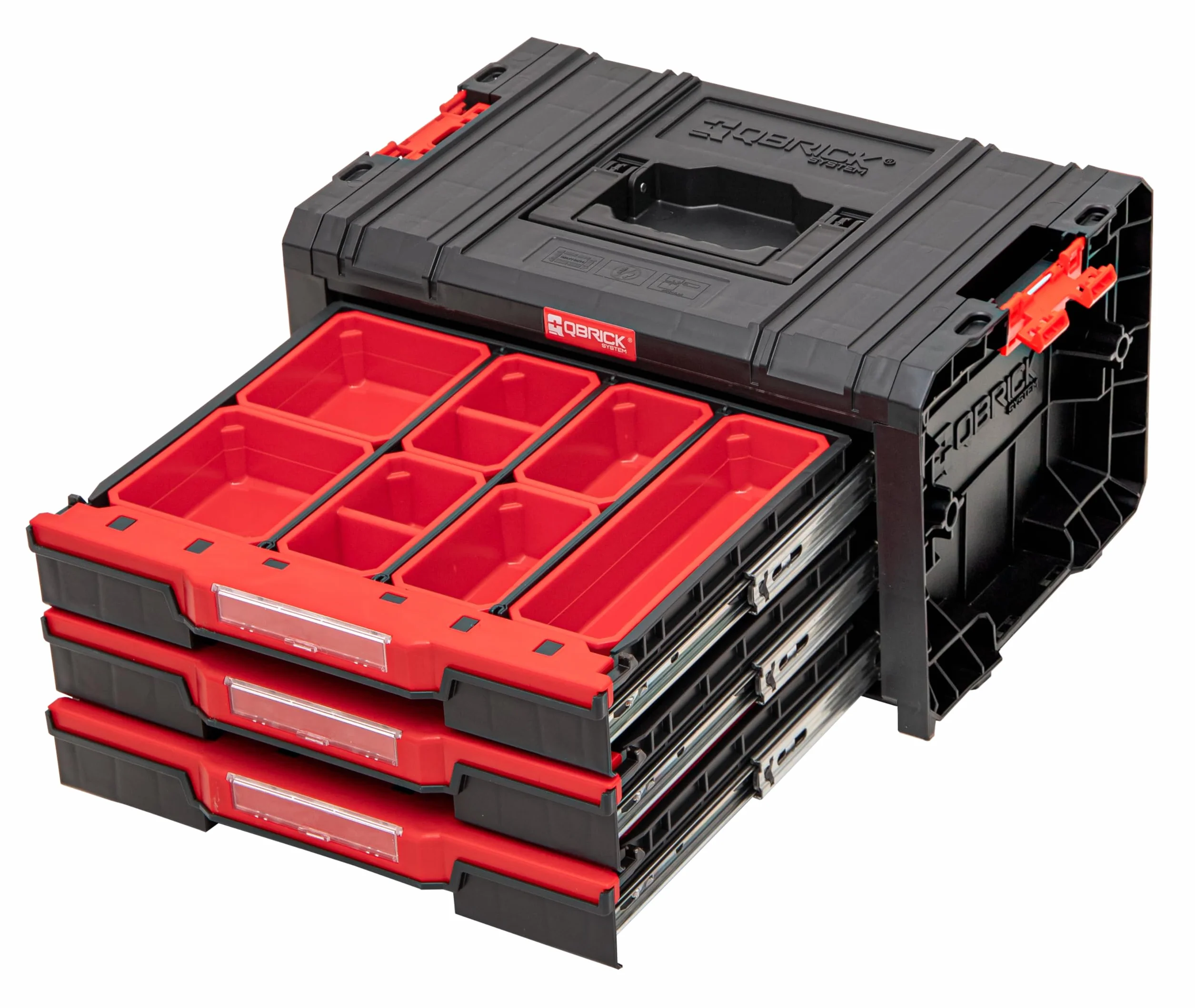 Qbrick System Skrzynka narzędziowa skrzynka narzędziowa Pusta skrzynka na narzędzia PRO Drawer 3 Toolbox 2.0 Expert czarno-czerwona 450 x 310 x 244 mm