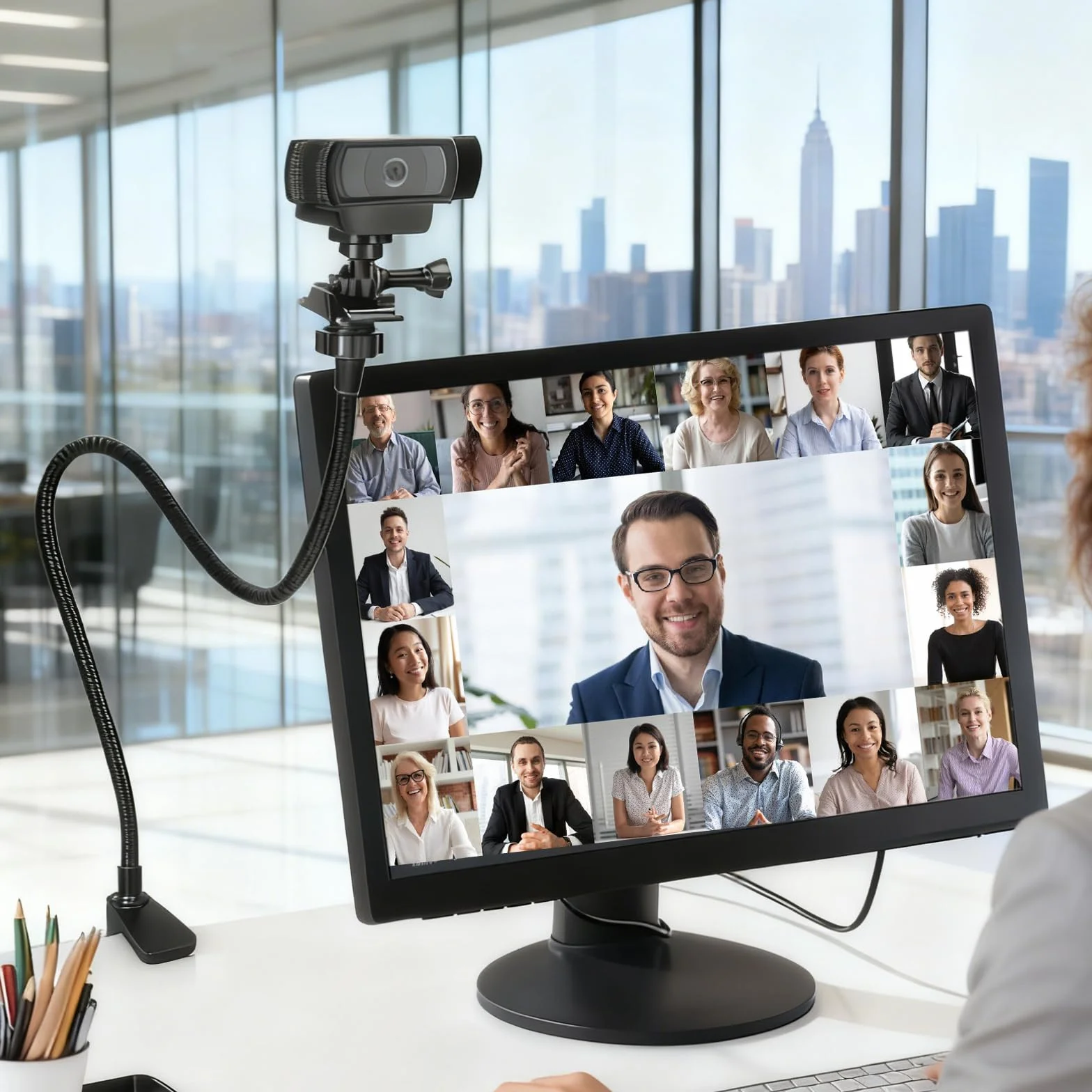 Regulowany stojak na kamerę internetową 66 cm z giętką szyją, uchwyt zaciskowy, gwint 1/4", do Logitech C920 C922x C930e C922 C930 C615 Brio