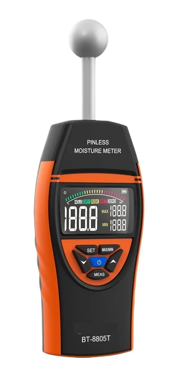 Wilgotnościomierz, Bezdotykowy detektor wilgoci drewna Cyfrowy miernik wilgotności Higrometr z ekranem LCD Alarm Tester Wykrywanie bezstykowe